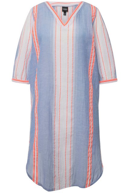 Ulla Popken Sommerkleid Kaftan Streifen Oversized V-Ausschnitt 3/4-Arm günstig online kaufen