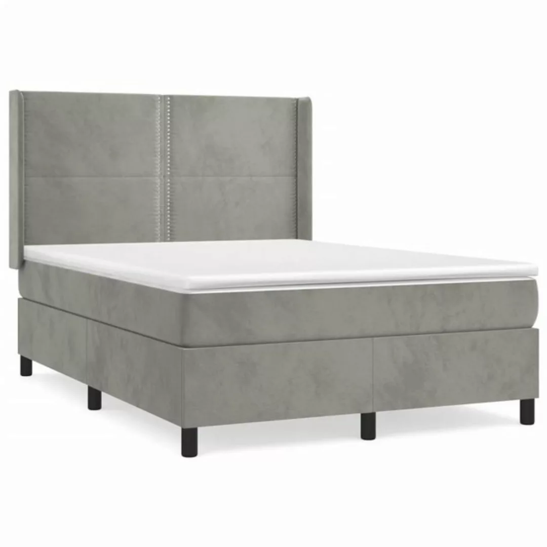 vidaXL Boxspringbett Boxspringbett mit Matratze Hellgrau 140x200 cm Samt Be günstig online kaufen