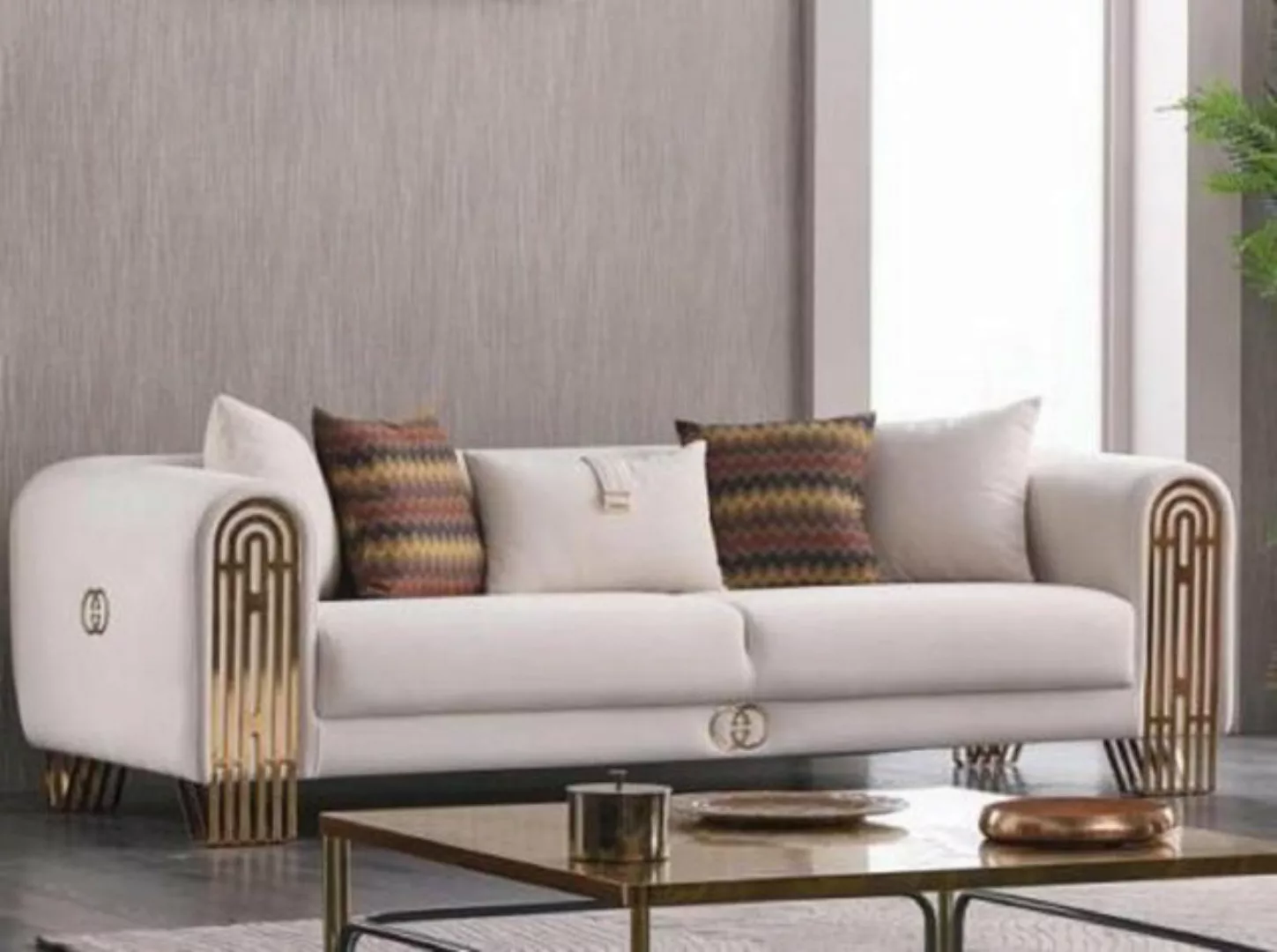 JVmoebel 3-Sitzer Weißer Wohnzimmer Edelstahl Couch Polstermöbel Textil Des günstig online kaufen