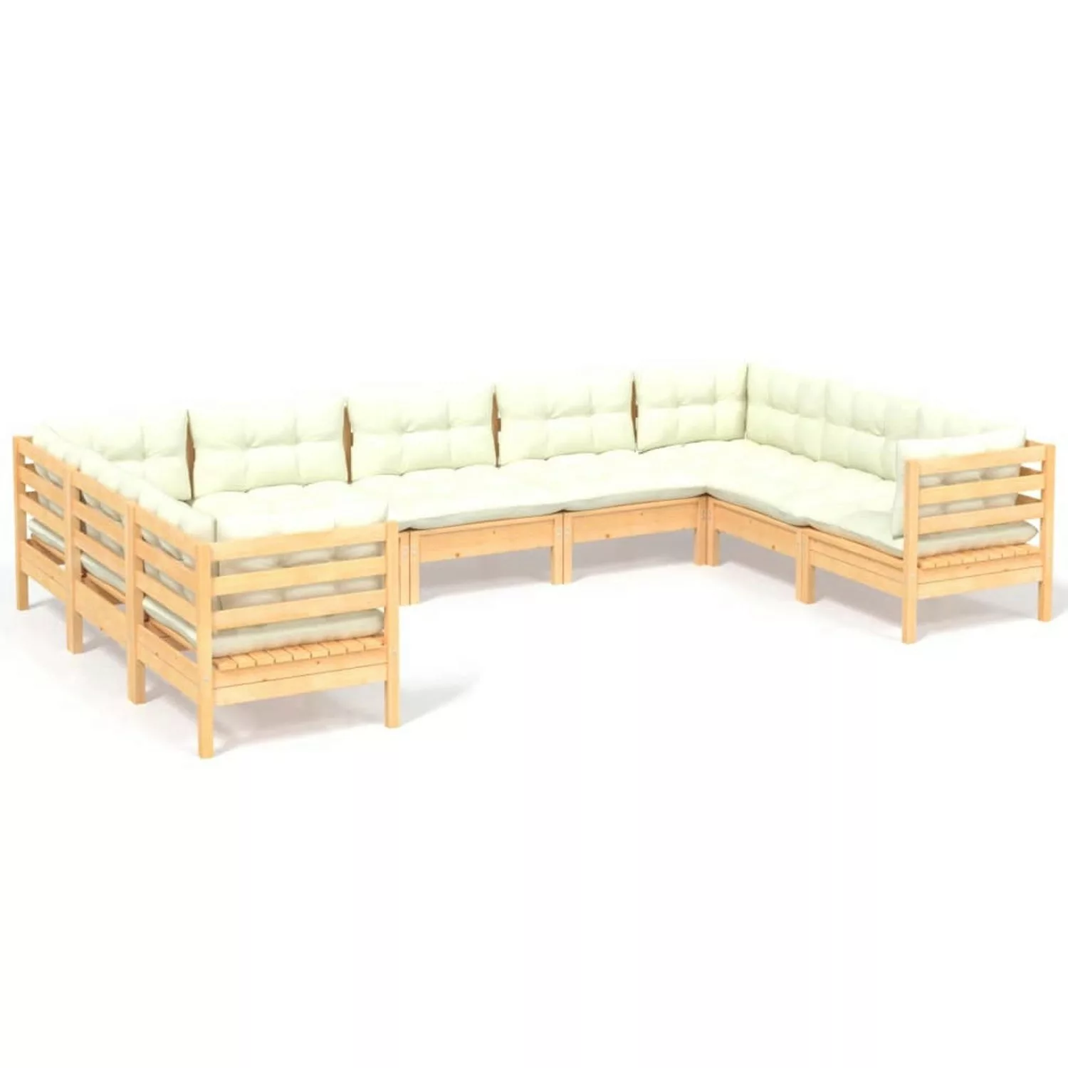 9-tlg. Garten-lounge-set Mit Creme Kissen Kiefernholz günstig online kaufen