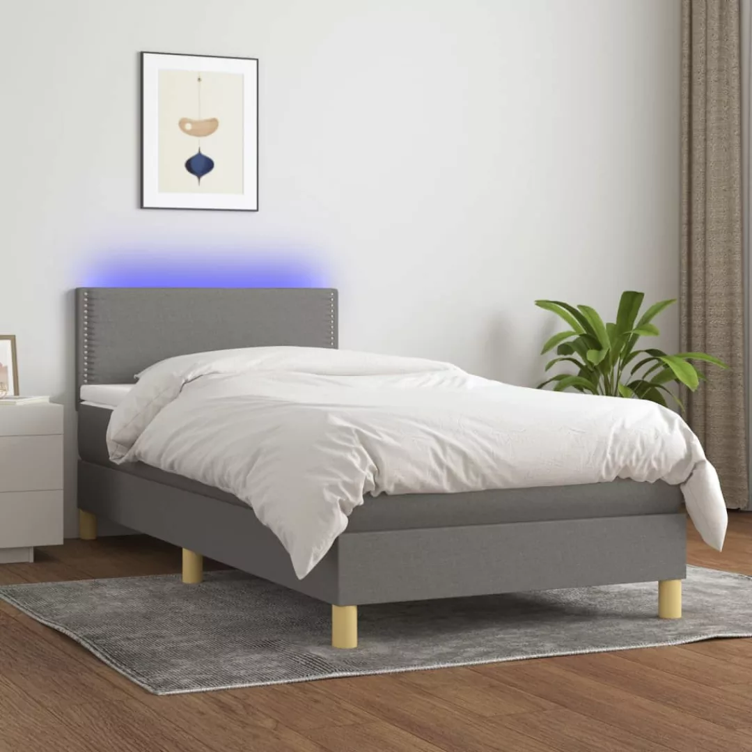 Vidaxl Boxspringbett Mit Matratze & Led Dunkelgrau 100x200 Cm Stoff günstig online kaufen
