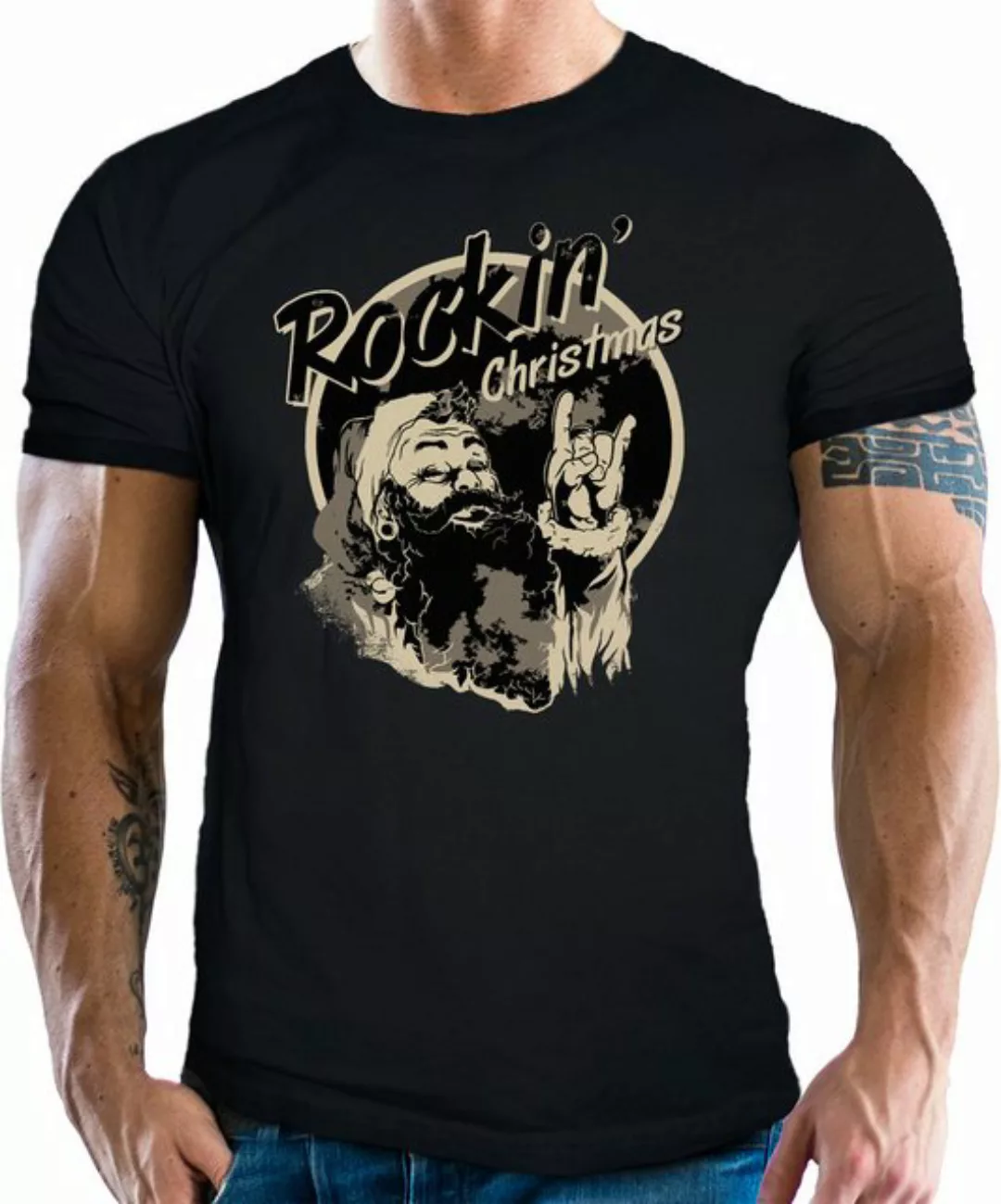 GASOLINE BANDIT® T-Shirt für Motorrradfahrer und Rock Fans: Rocking Xmas günstig online kaufen