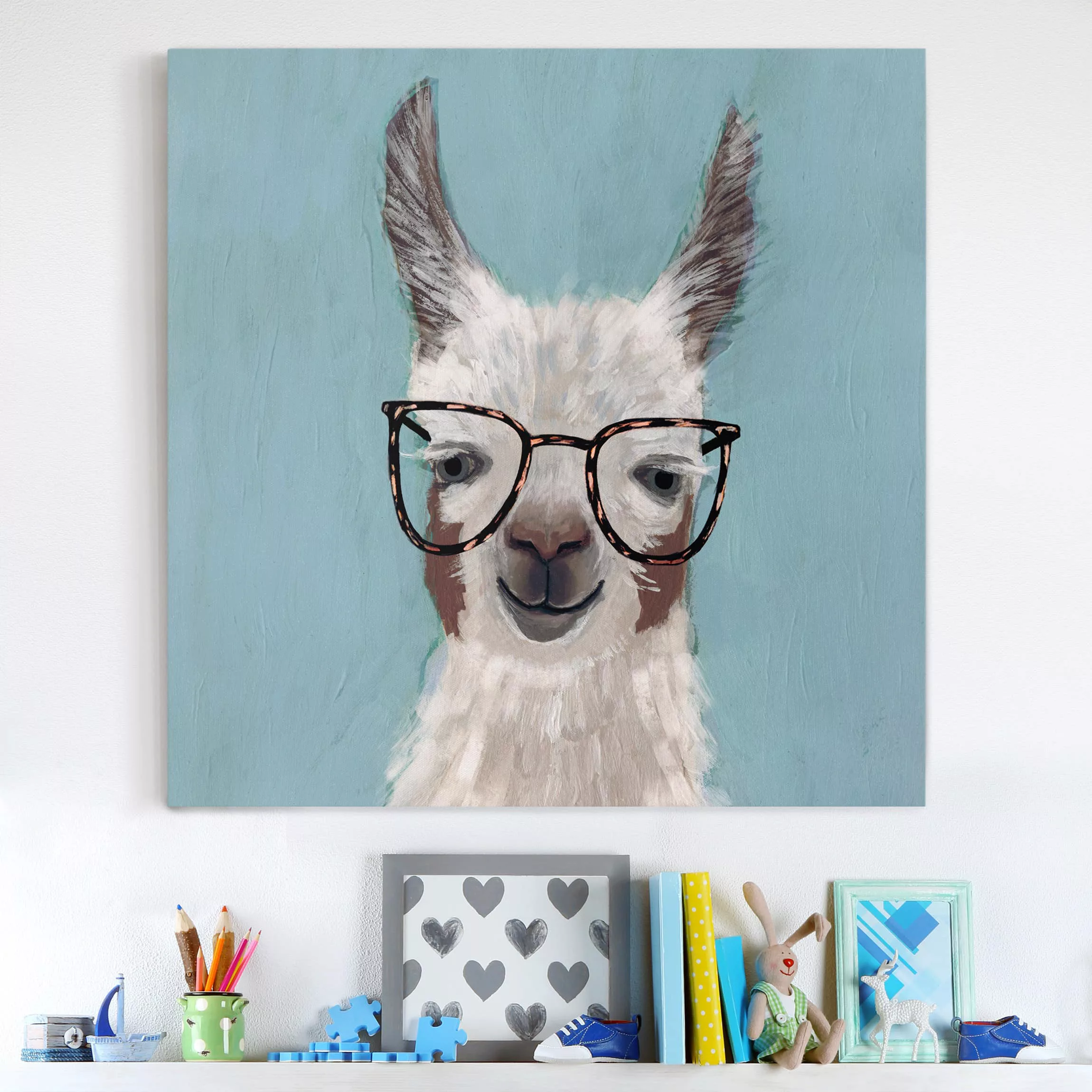 Leinwandbild Tiere - Quadrat Lama mit Brille II günstig online kaufen