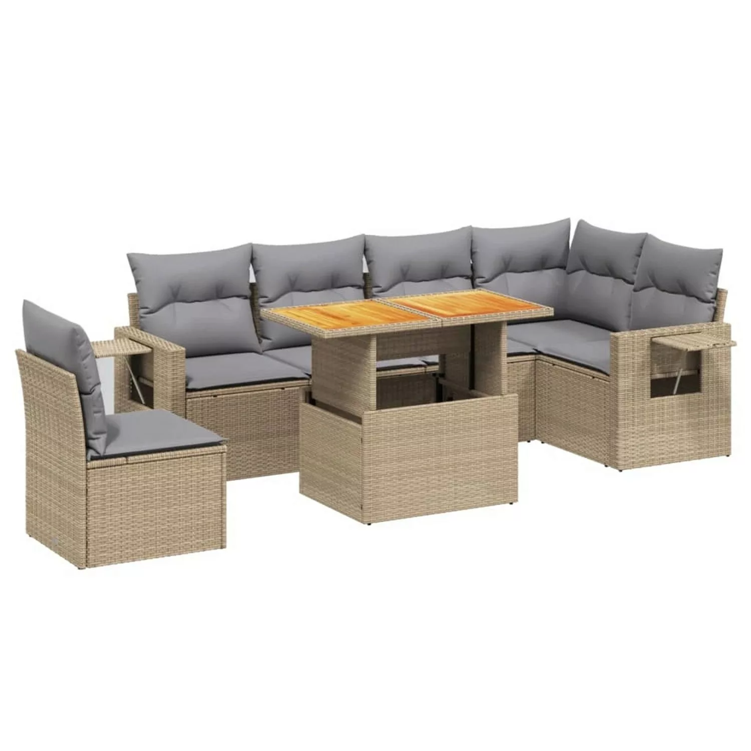 vidaXL 7-tlg Garten-Sofagarnitur mit Kissen Beige Poly Rattan Modell 390 günstig online kaufen