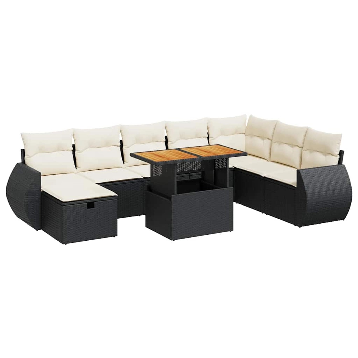 vidaXL 9-Tlg Garten-Sofagarnitur mit Kissen Schwarz Poly Rattan 3328071 günstig online kaufen
