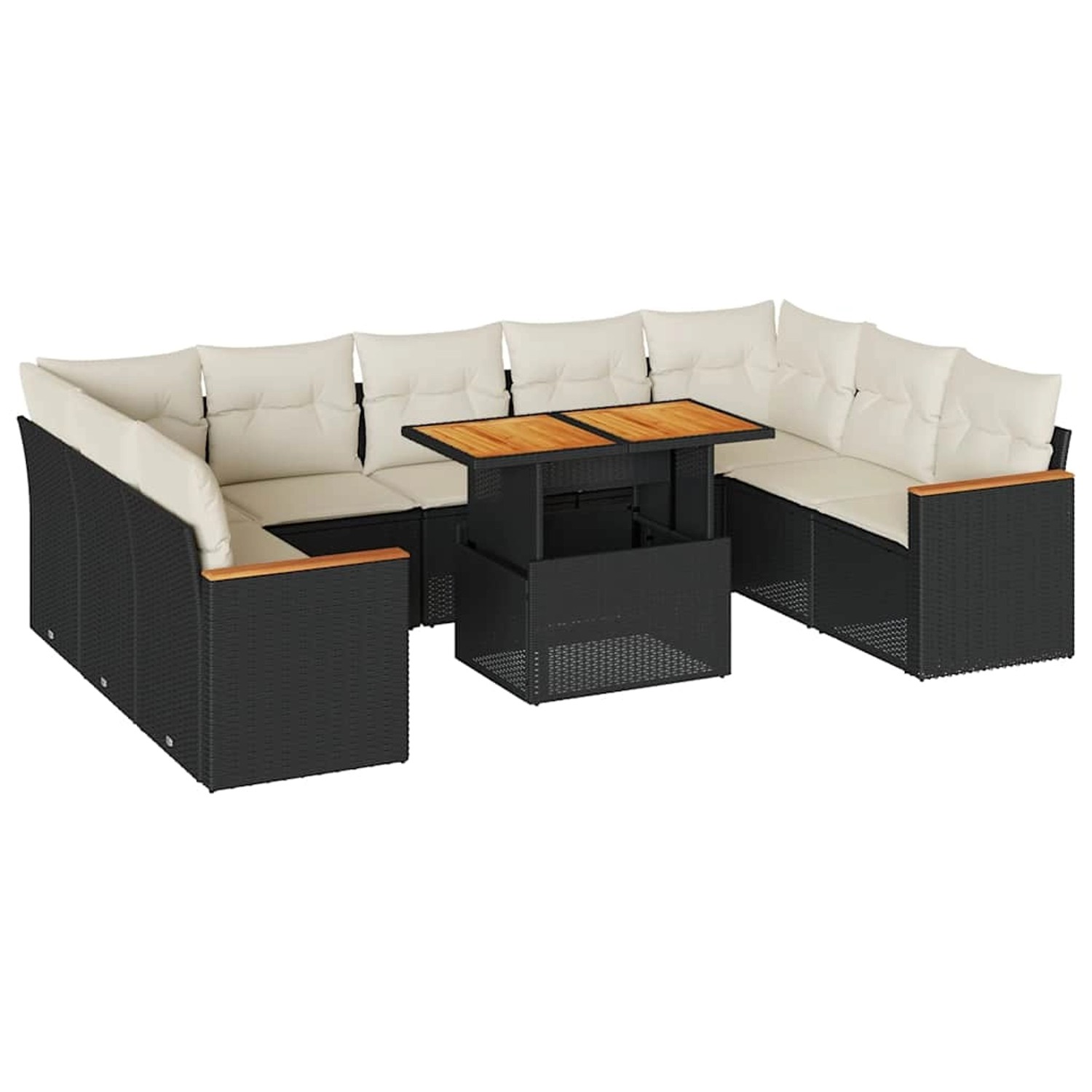 vidaXL 10-Tlg Garten-Sofagarnitur mit Kissen Schwarz Poly Rattan 3327528 günstig online kaufen