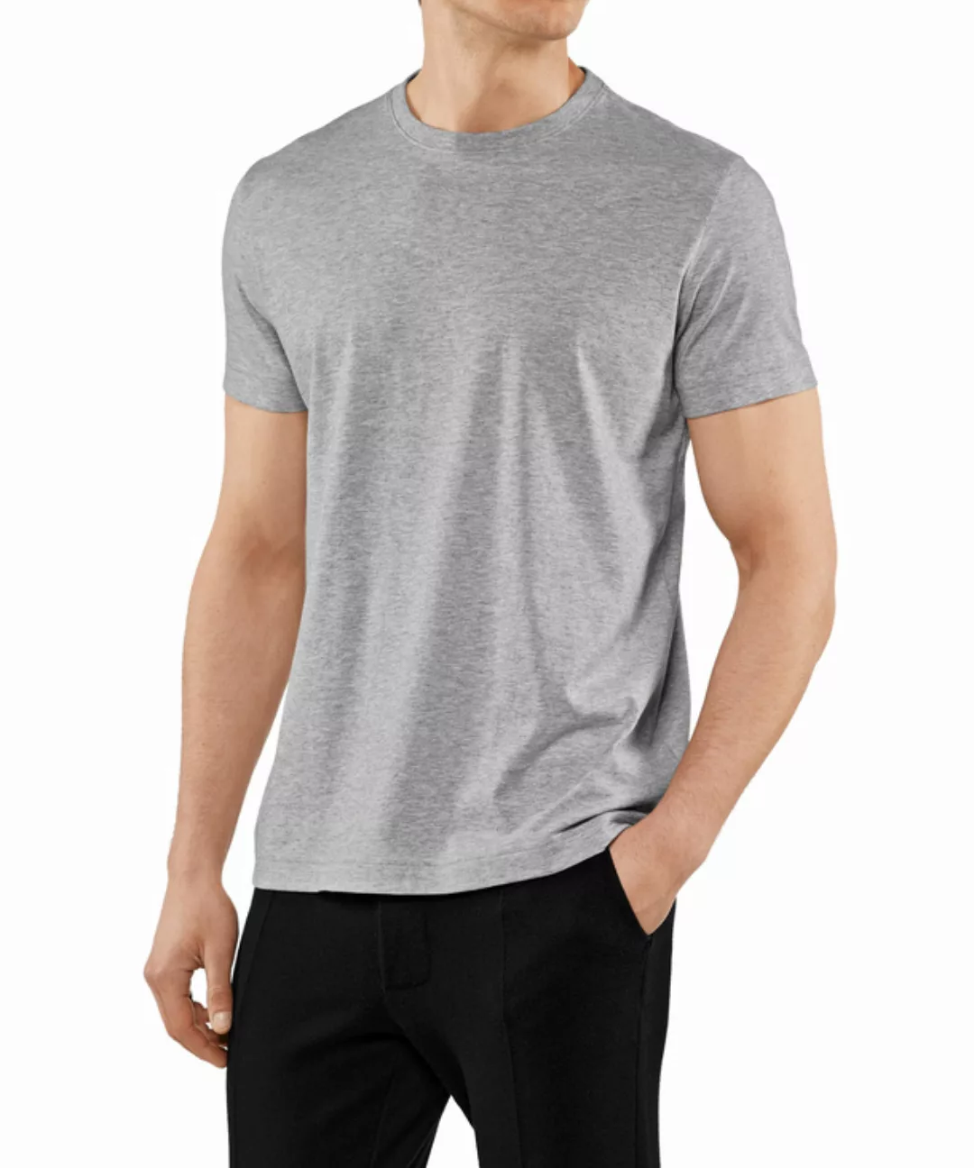 FALKE Herren T-Shirt Rundhals, Polo, 3XL, Grau, Uni,Struktur, Baumwolle, 62 günstig online kaufen