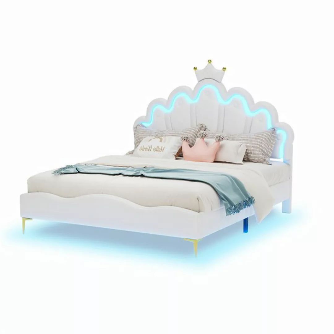 XDeer Polsterbett 140*200cm Flaches Doppelbett, kronenförmiges Prinzessinne günstig online kaufen