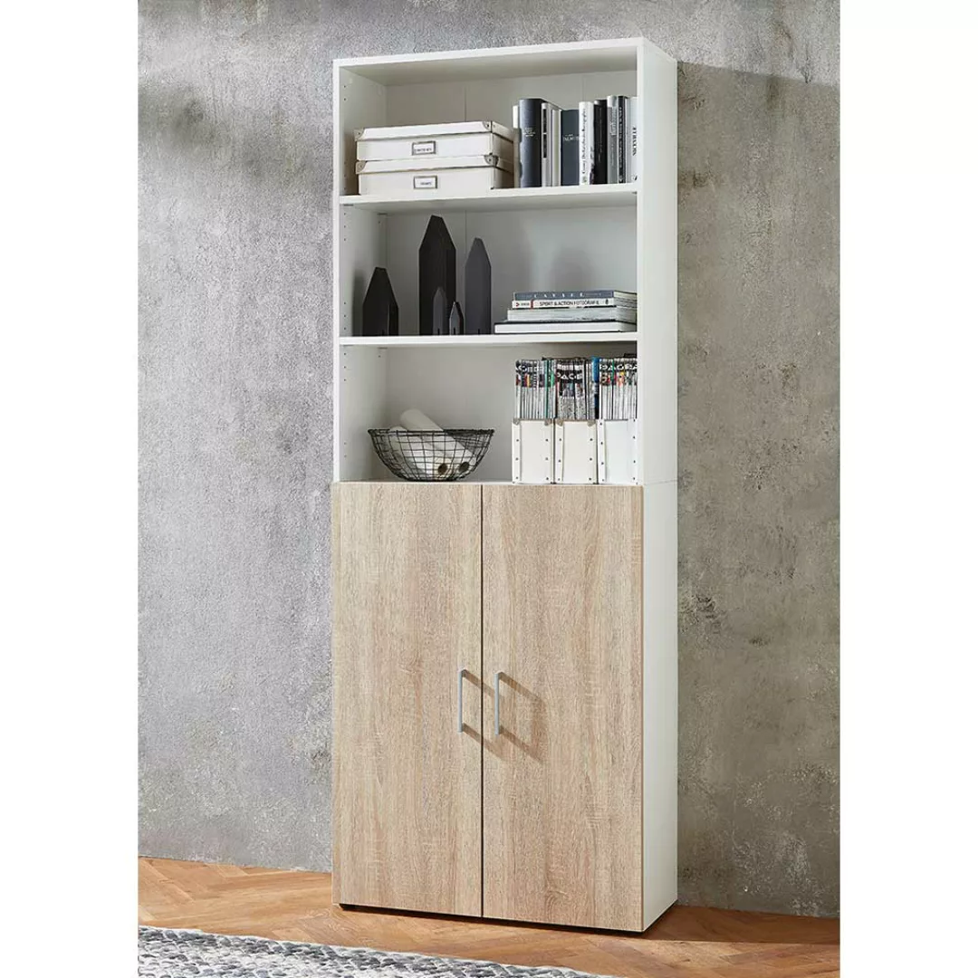 Hoher Aktenschrank Made in Germany Weiß & Sonoma Eiche günstig online kaufen