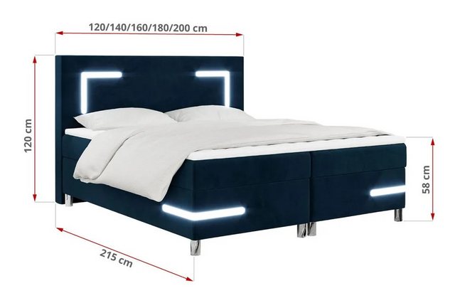 DB-Möbel Boxspringbett "APOLLO" mit LED, Bettkasten, Funktionsbett mit Topp günstig online kaufen