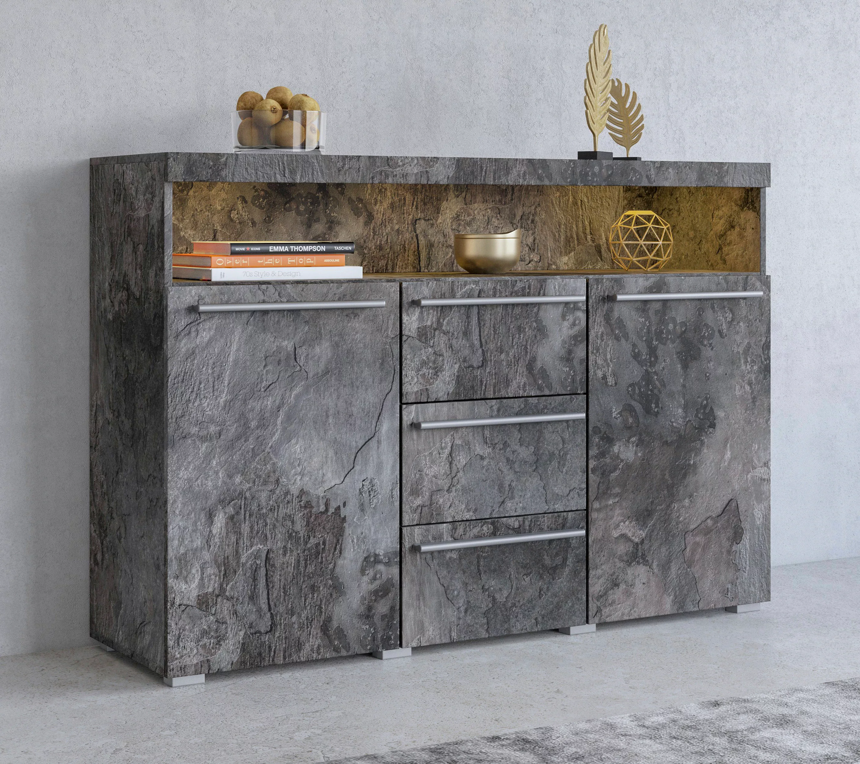 INOSIGN Sideboard "India,Breite 132cm stilvolle Anrichte mit 2Türen, 3 Schu günstig online kaufen