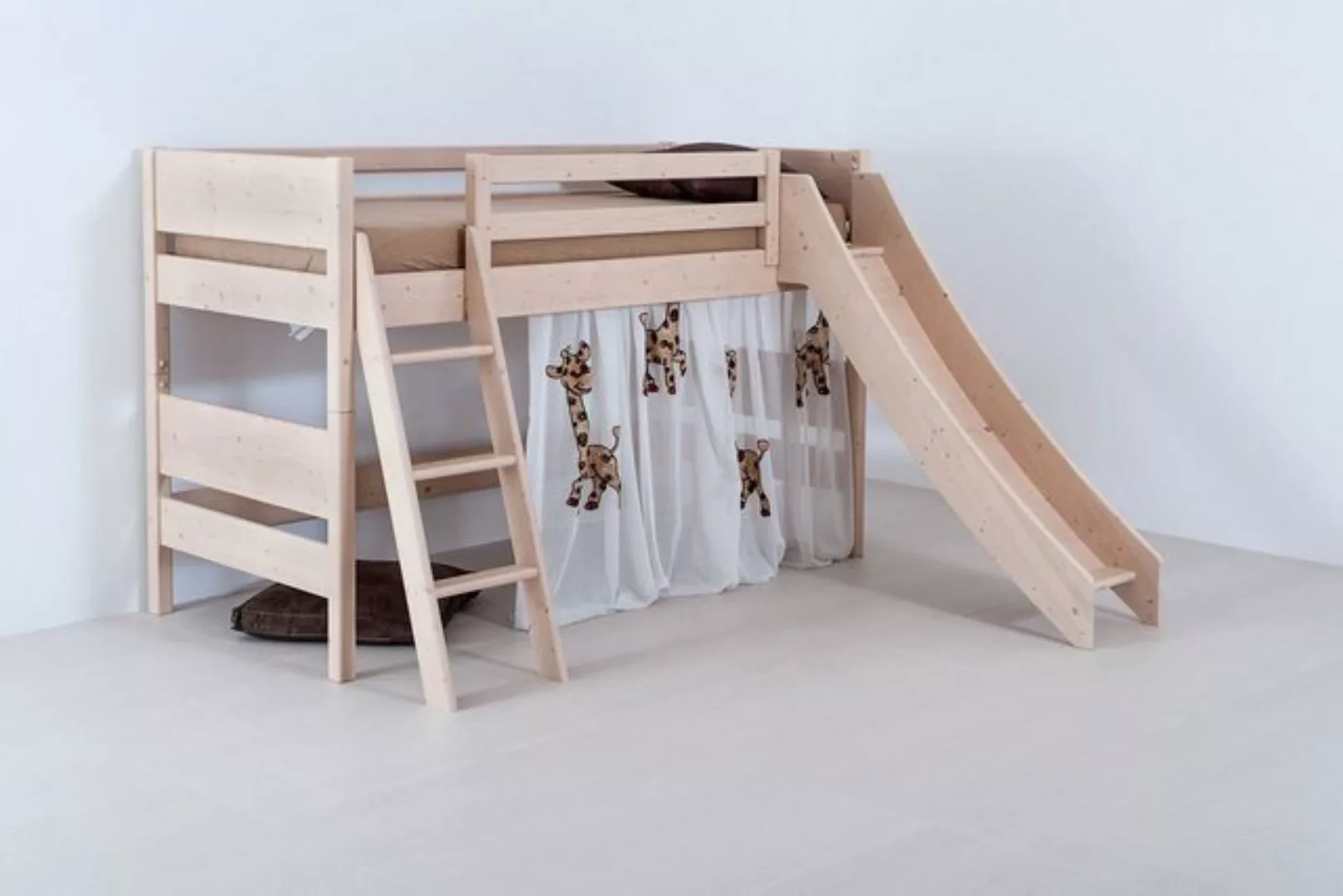 Natur24 Kinderbett Kinder-Hochbett Castello 90x200 Buche Nussbaum lackiert günstig online kaufen