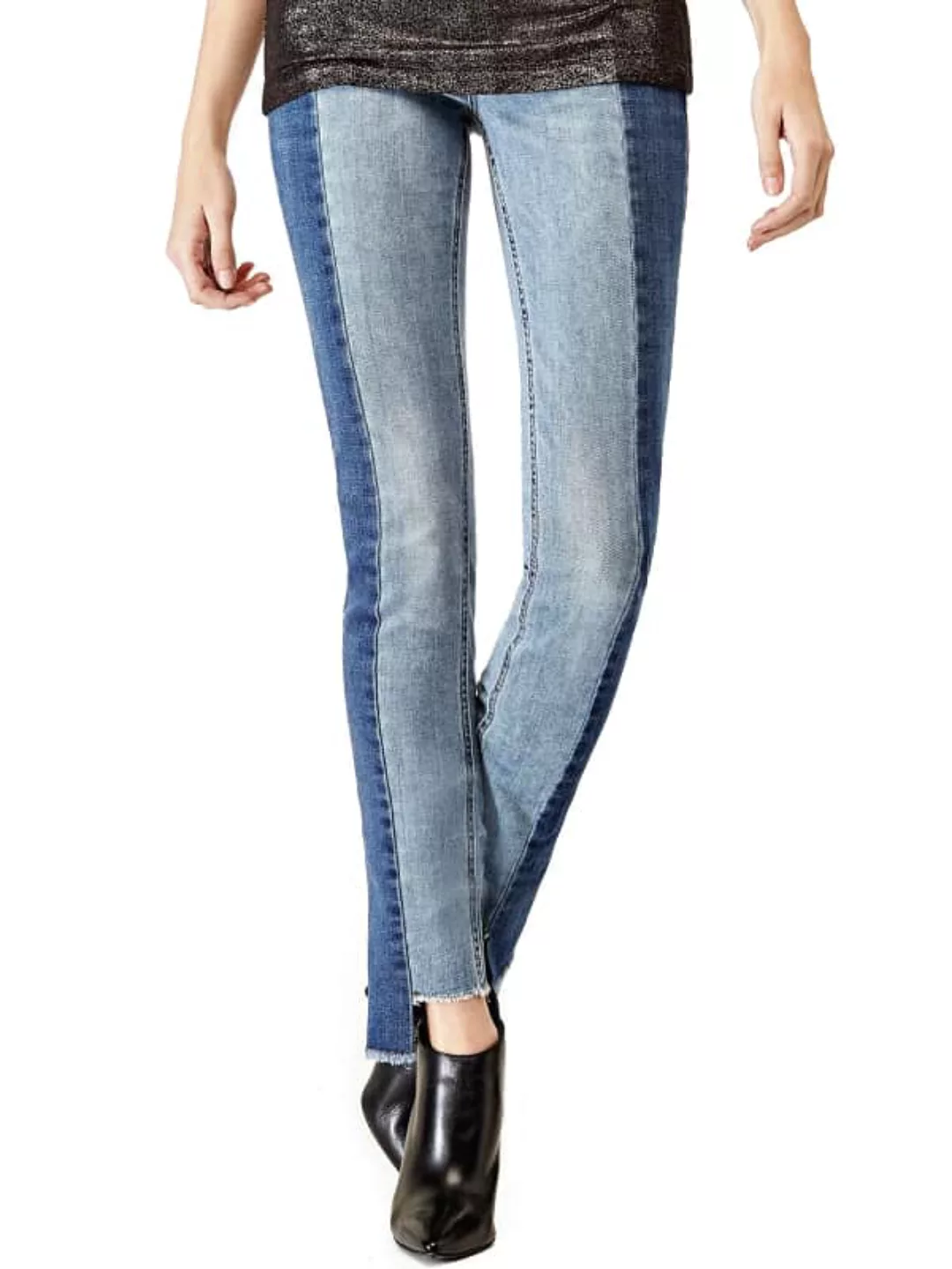 Zweifarbige Jeans Saum Asymmetrisch günstig online kaufen