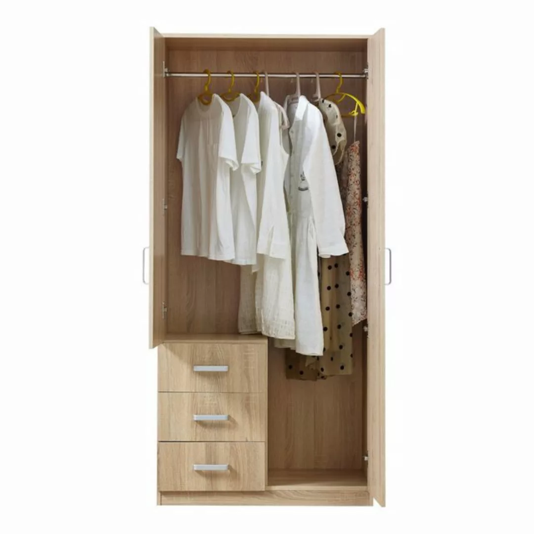 en.casa Kleiderschrank »Bodolz« 1 Stange, 1 Spiegel, 3 Schubladen 176x80x52 günstig online kaufen