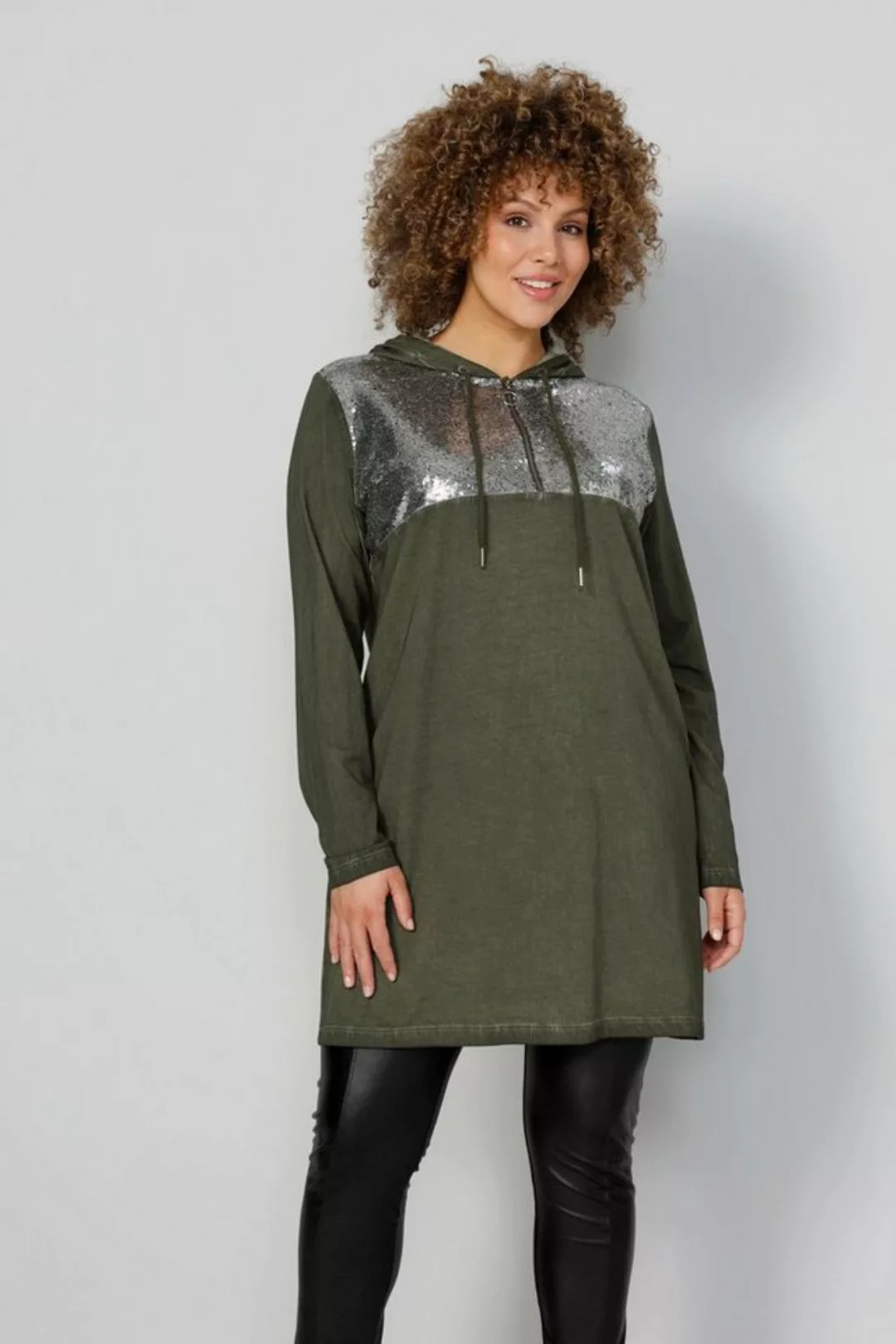 MIAMODA Longshirt Longshirt Pailletten Kapuze mit Zipper Langarm günstig online kaufen