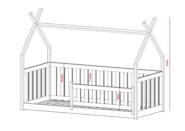 Fun Möbel Hausbett Kinderbett DELA (in vier Farben, 90x200cm), Inkl. Rollro günstig online kaufen