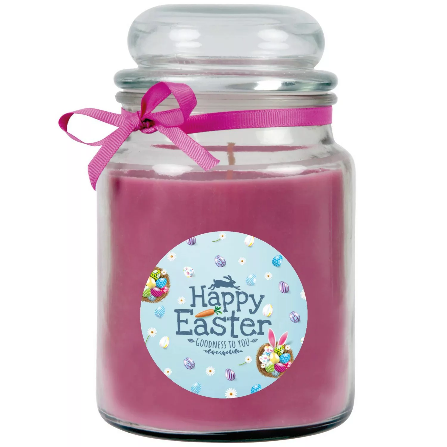 HS Candle Duftkerze & Glas Ostern Lila Bonbon 110h Happy Easter Hellblau günstig online kaufen