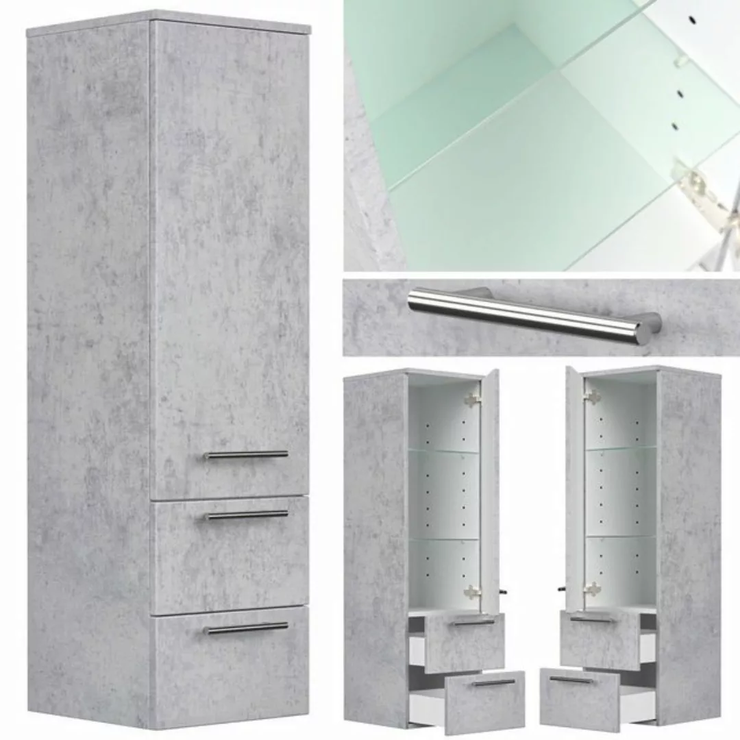 Lomadox Badezimmer Hochschrank ABUJA-02 in Beton-Optik mit Glaseinlagen, B/ günstig online kaufen