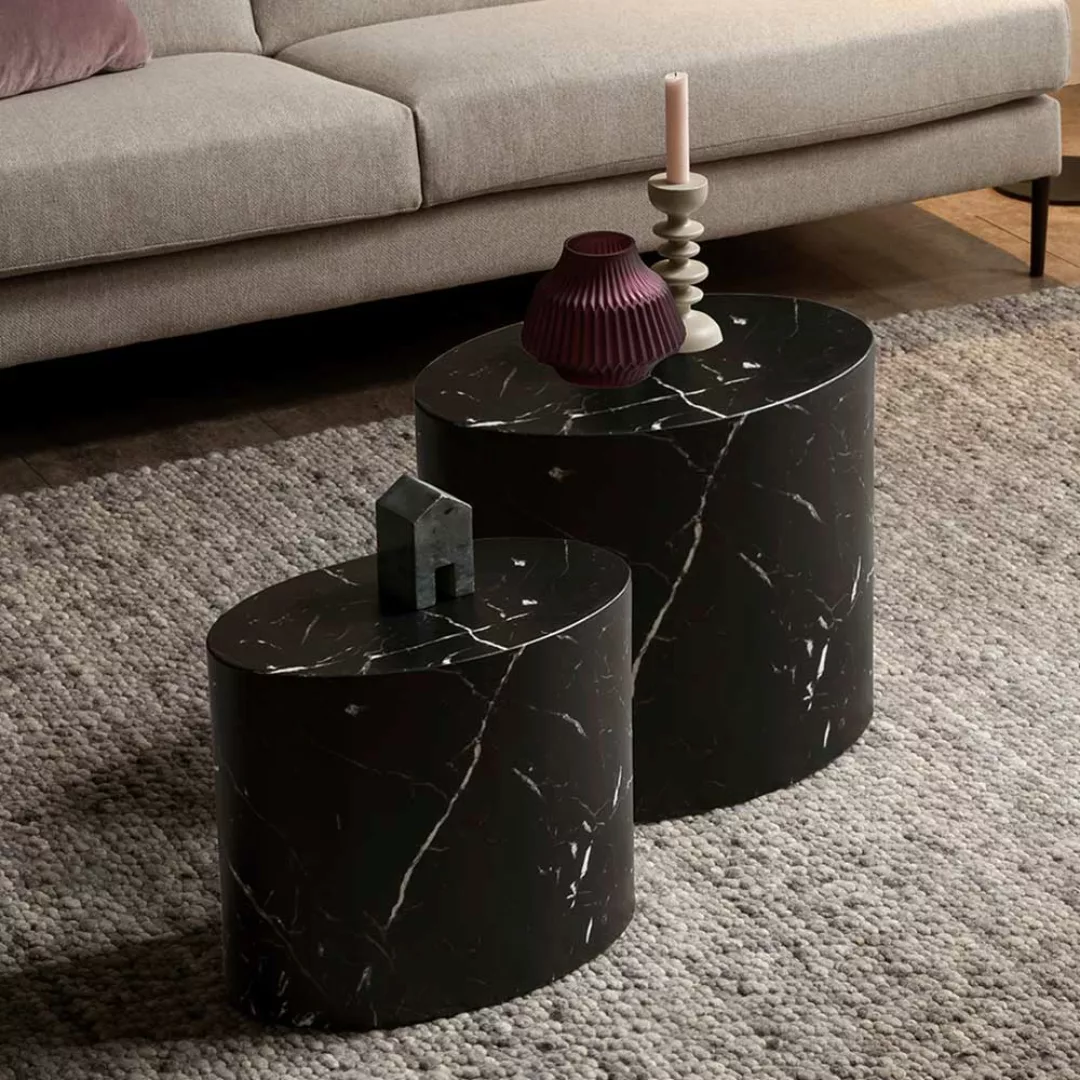 Wohnzimmer Tisch Set mit ovaler Tischplatte Schwarz (zweiteilig) günstig online kaufen