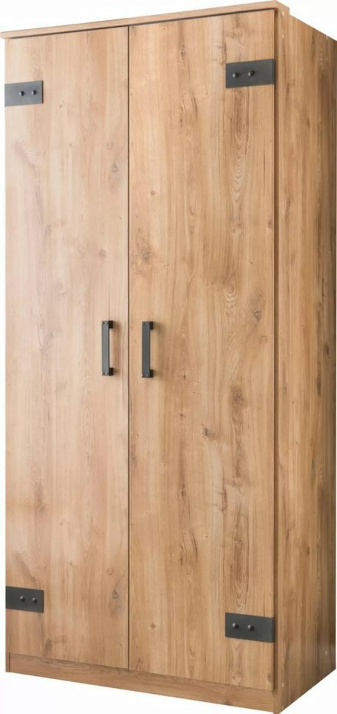 Kleiderschrank Industry Look Planken-Eiche NB / Graphit Grau 90 cm breit LI günstig online kaufen