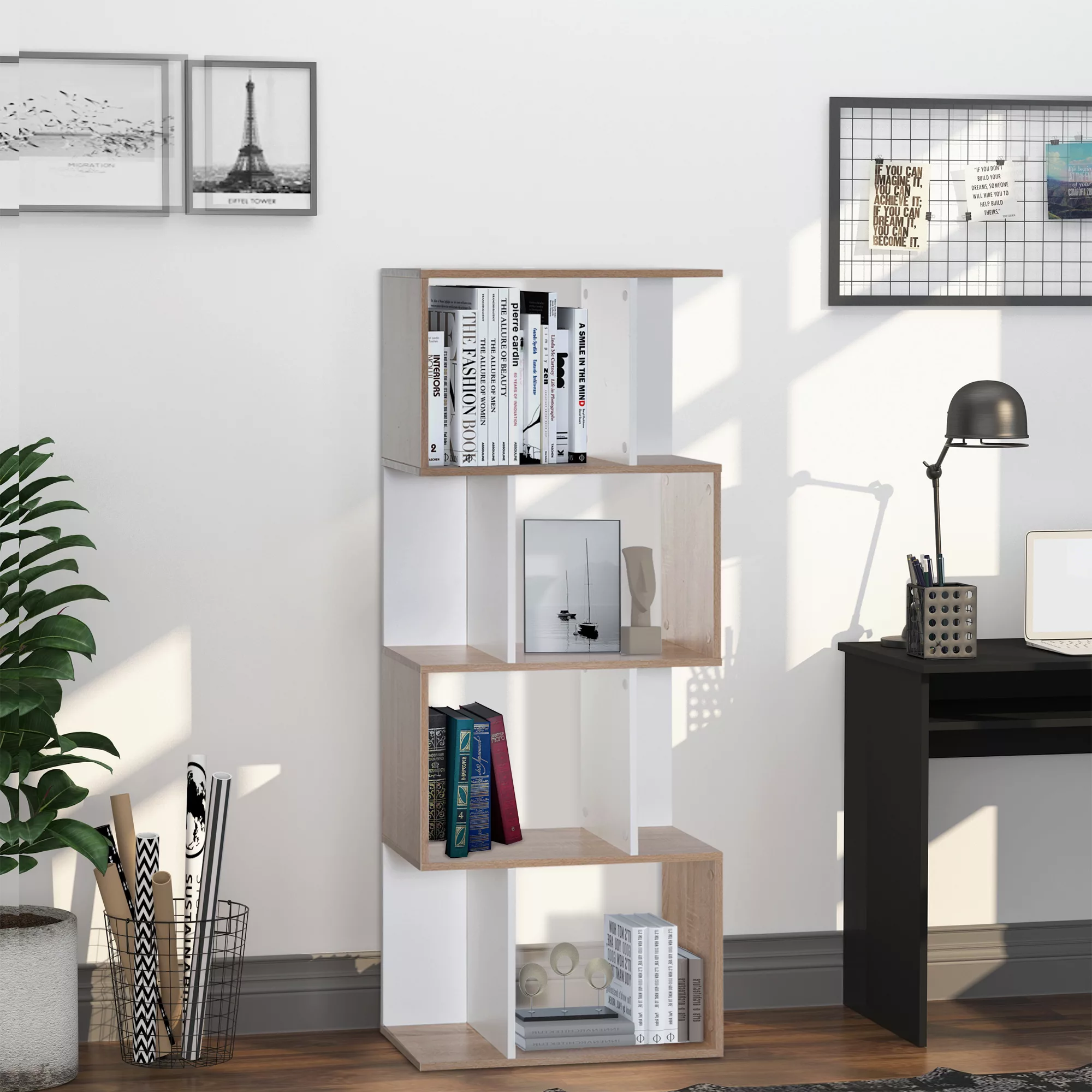 HOMCOM  Bücherregal S-förmiges Standregal Lagerregal 4-stufige Vitrine mit günstig online kaufen