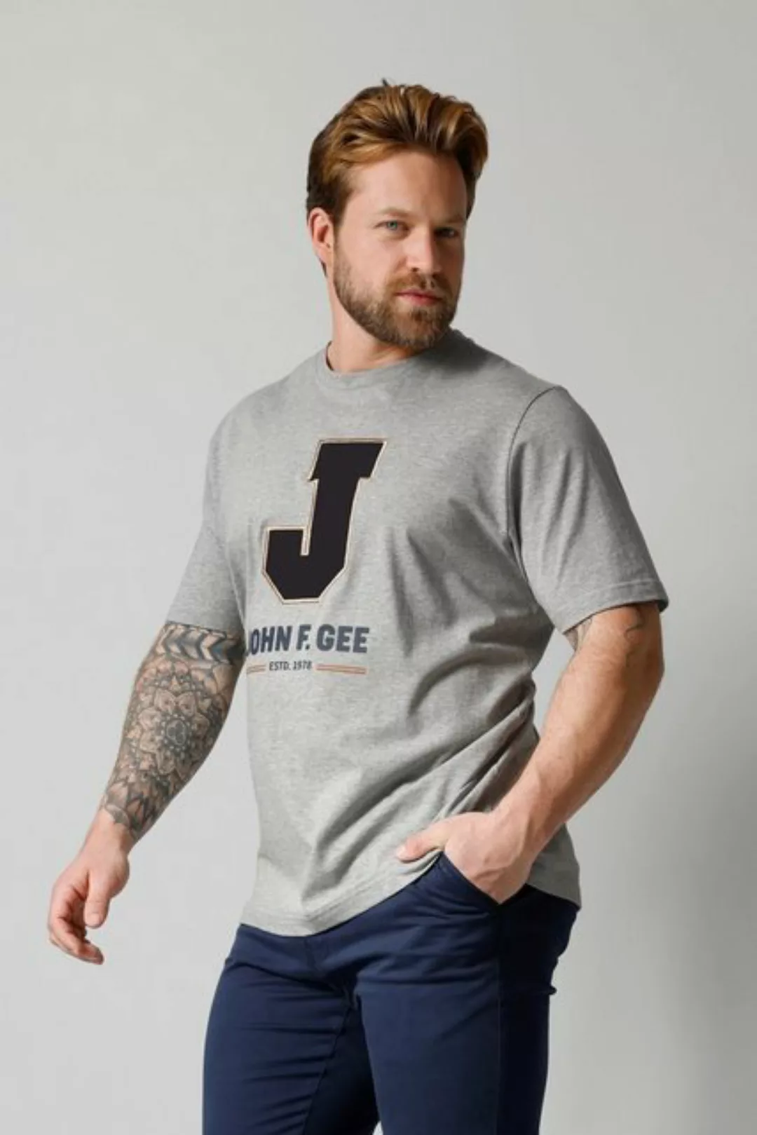John F. Gee T-Shirt T-Shirt mit coolem Cordbesatz günstig online kaufen
