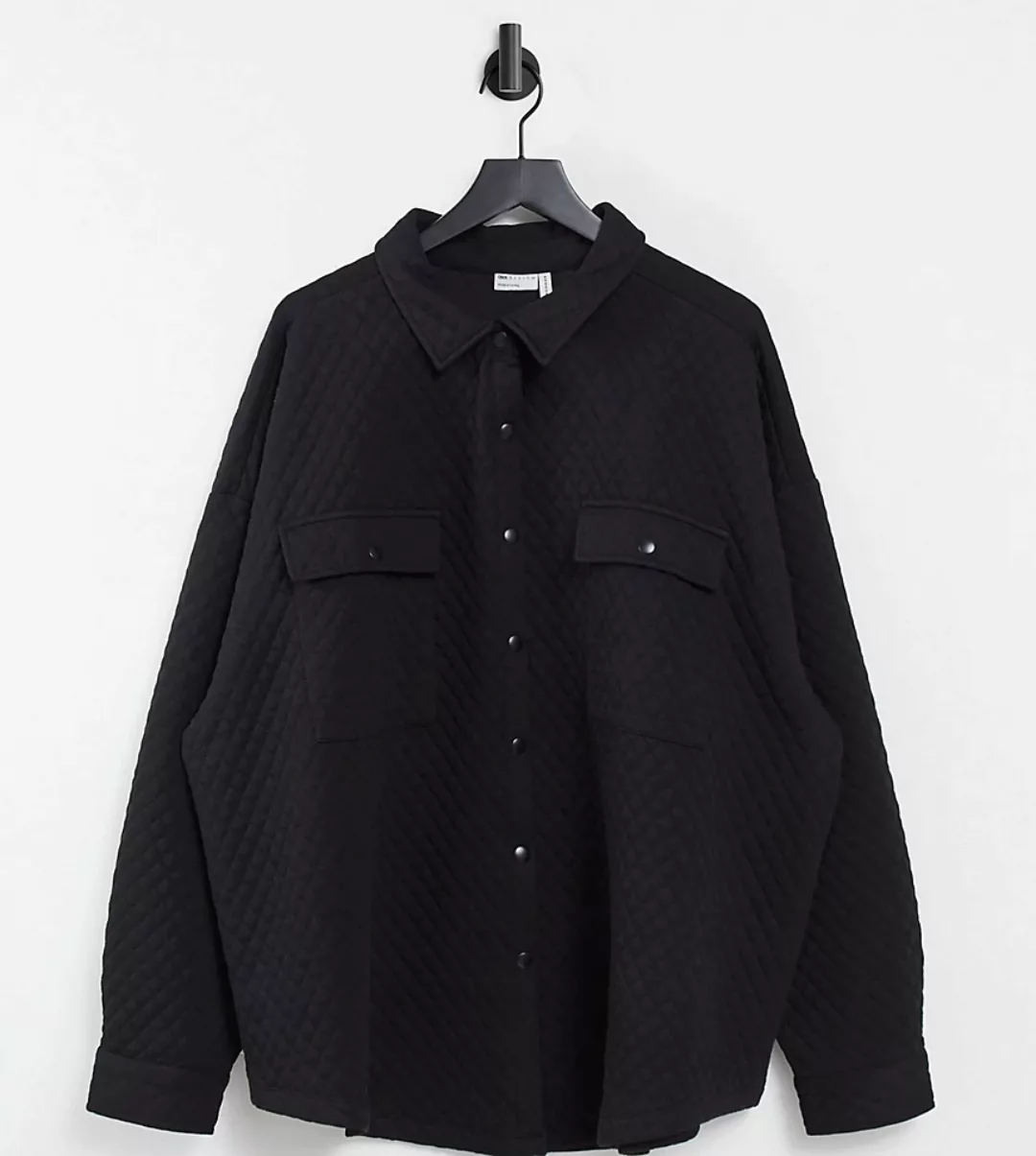 ASOS DESIGN Curve – Gesteppte Oversize-Hemdjacke in Schwarz günstig online kaufen