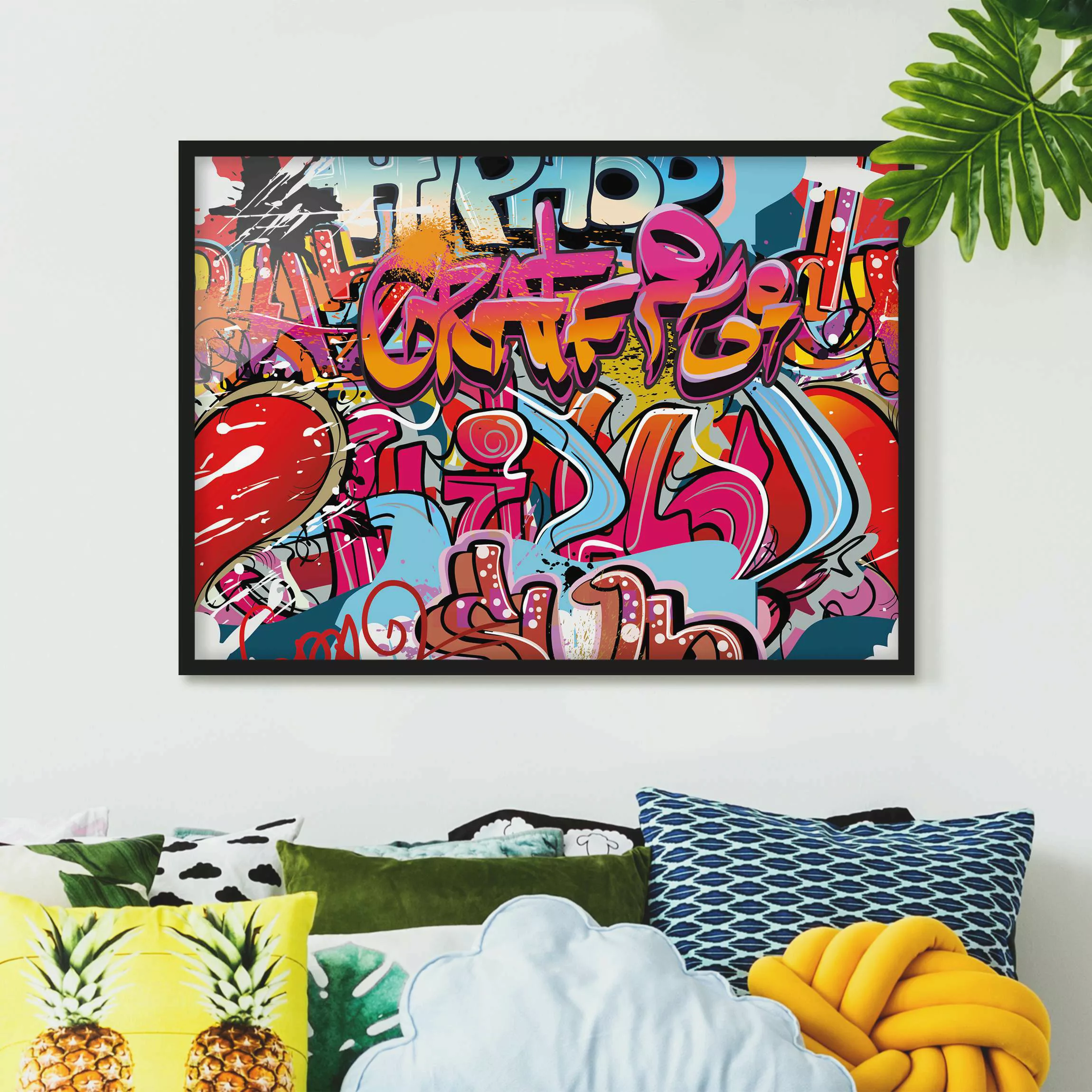 Bild mit Rahmen Kinderzimmer - Querformat HipHop Graffiti günstig online kaufen