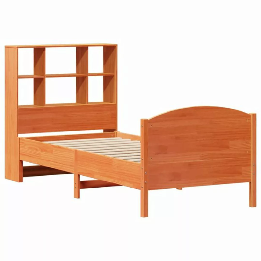 vidaXL Bett Massivholzbett mit Regal ohne Matratze Wachsbraun 75x190 cm günstig online kaufen