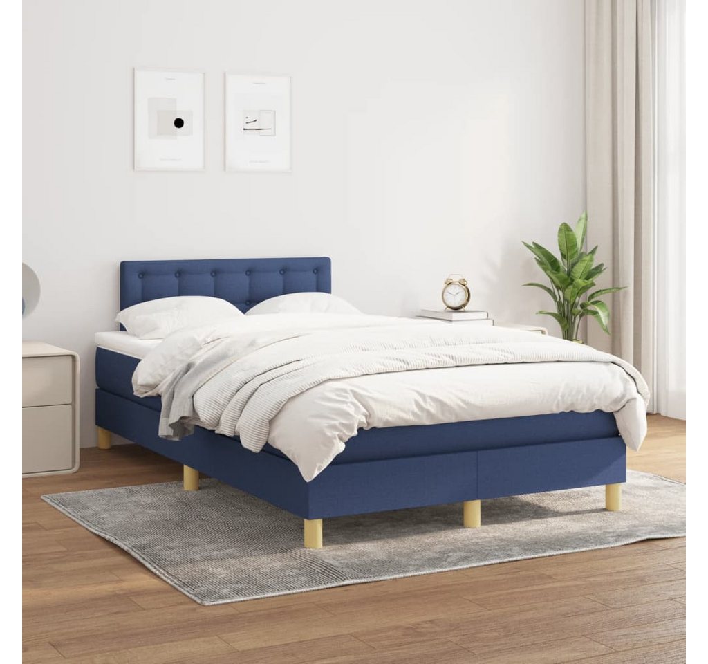 vidaXL Boxspringbett Boxspringbett mit Matratze Blau 120x200 cm Stoff Bett günstig online kaufen