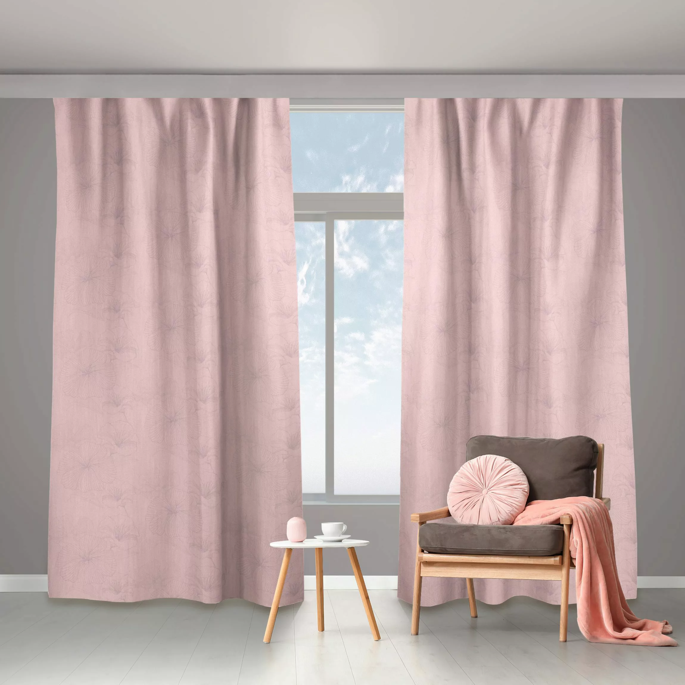 Vorhang Geranium Muster - Blasses Pink günstig online kaufen