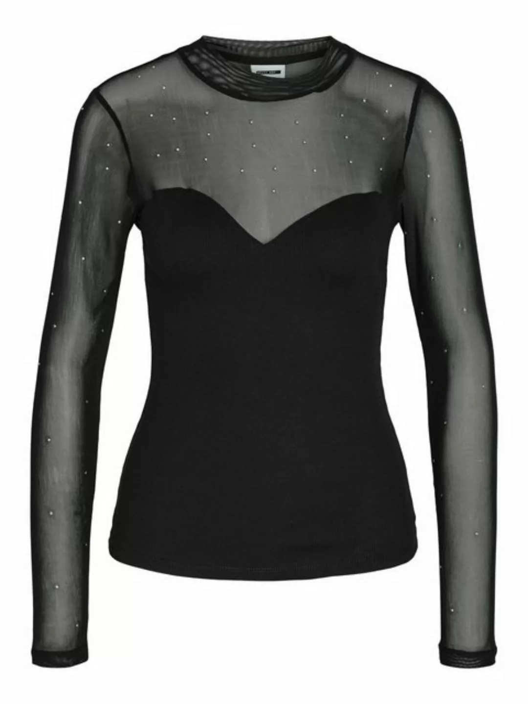 Noisy may Shirttop Mesh-Top Rundhals lange Ärmel Slim Fit 8000 in Schwarz günstig online kaufen