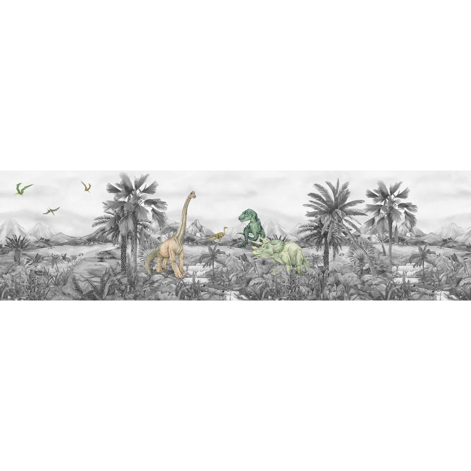 Sanders & Sanders Selbstklebende Tapetenbordüre Dinosaurier Grau 13.8 x 500 günstig online kaufen