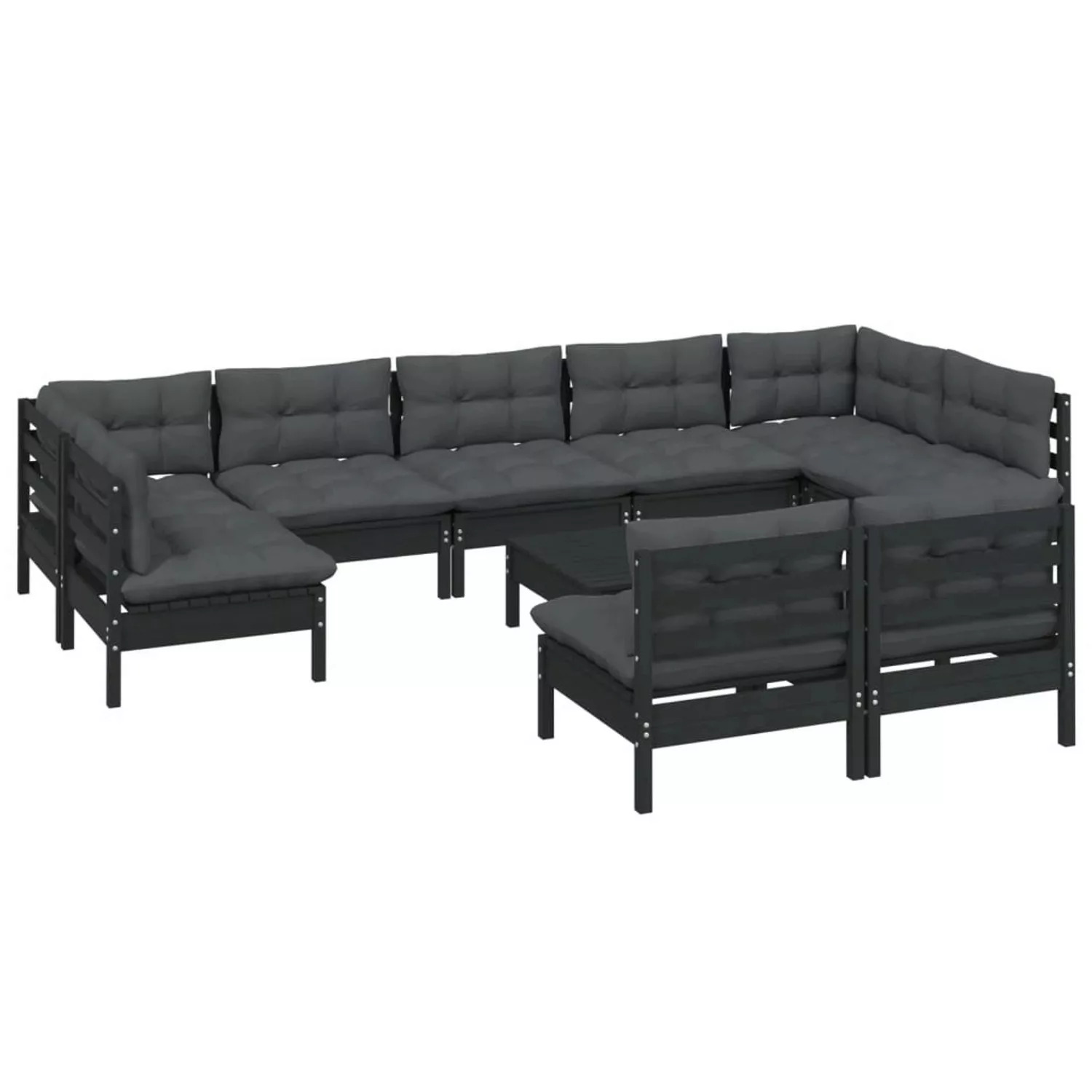 10-tlg. Garten-lounge-set Mit Kissen Schwarz Massivholz Kiefer günstig online kaufen