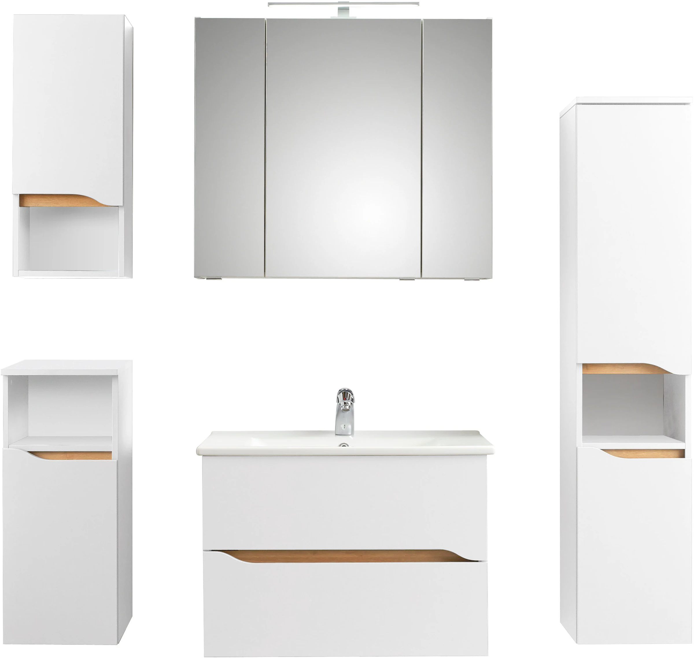 Saphir Badmöbel-Set »Quickset 5-teilig, Keramik-Waschtisch und LED-Spiegels günstig online kaufen