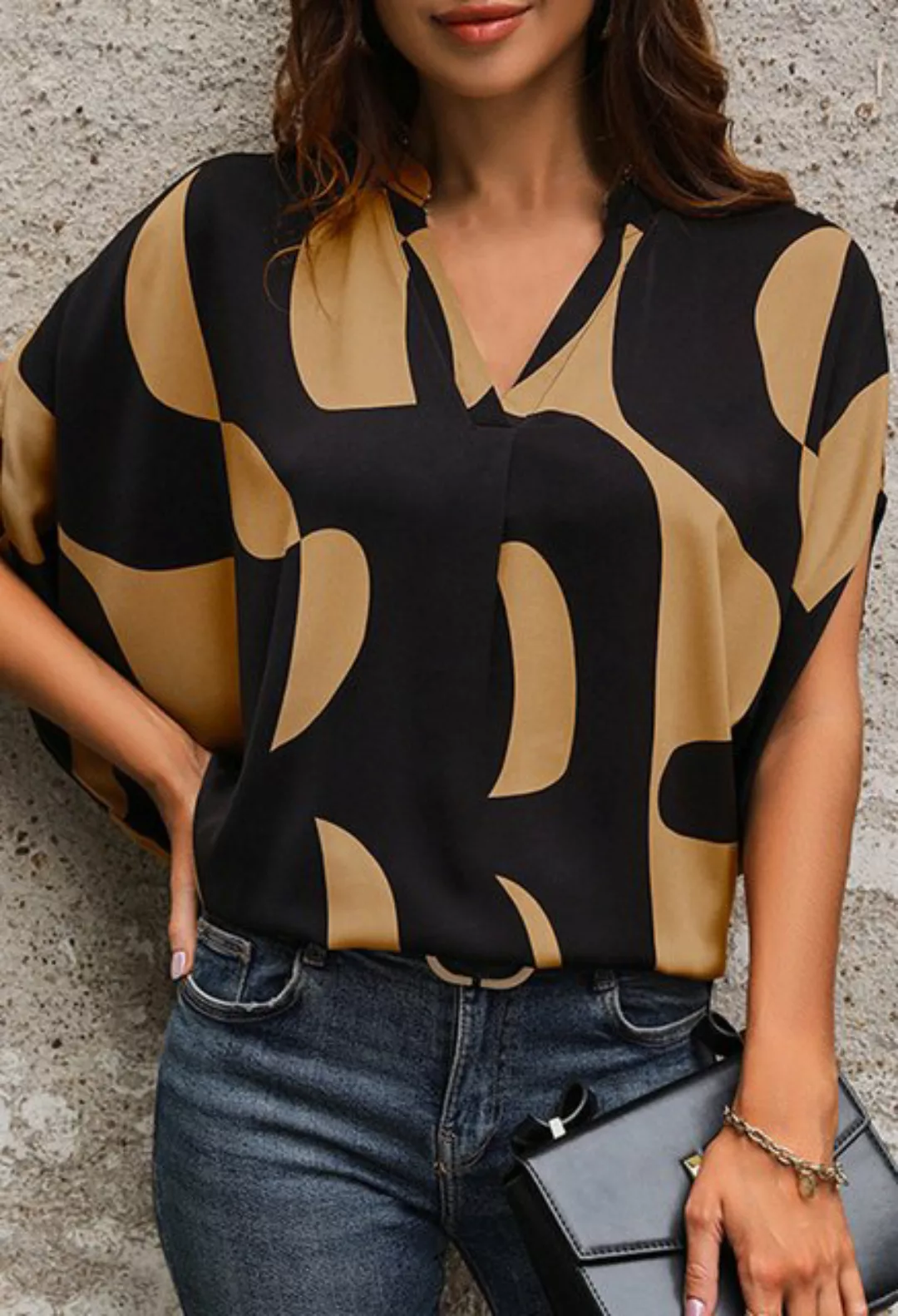 CHENIN T-Shirt Damen-T-Shirt Lässiges T-Shirt mit Farbblockmuster lockere u günstig online kaufen
