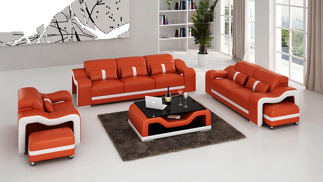 Xlmoebel Sofa Sofa aus Leder Wohnlandschaft 3+2+1 Sitzer Set mit USB-Anschl günstig online kaufen