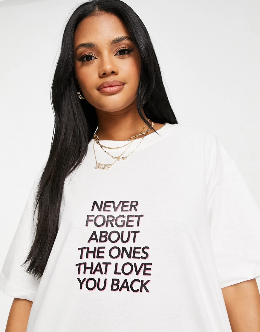 Night Addict – Oversize-T-Shirt-Kleid mit Schriftzug-Weiß günstig online kaufen