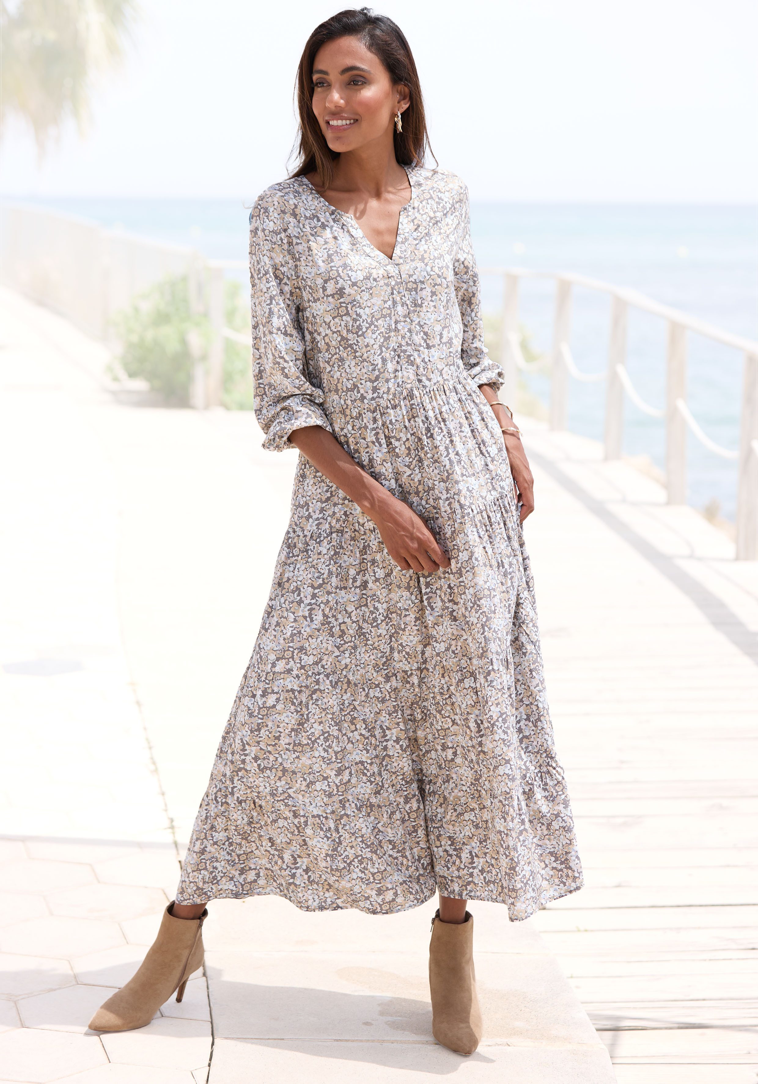 Vivance Maxikleid, mit Alloverprint und Volants, langärmlig, Druckkleid, ca günstig online kaufen