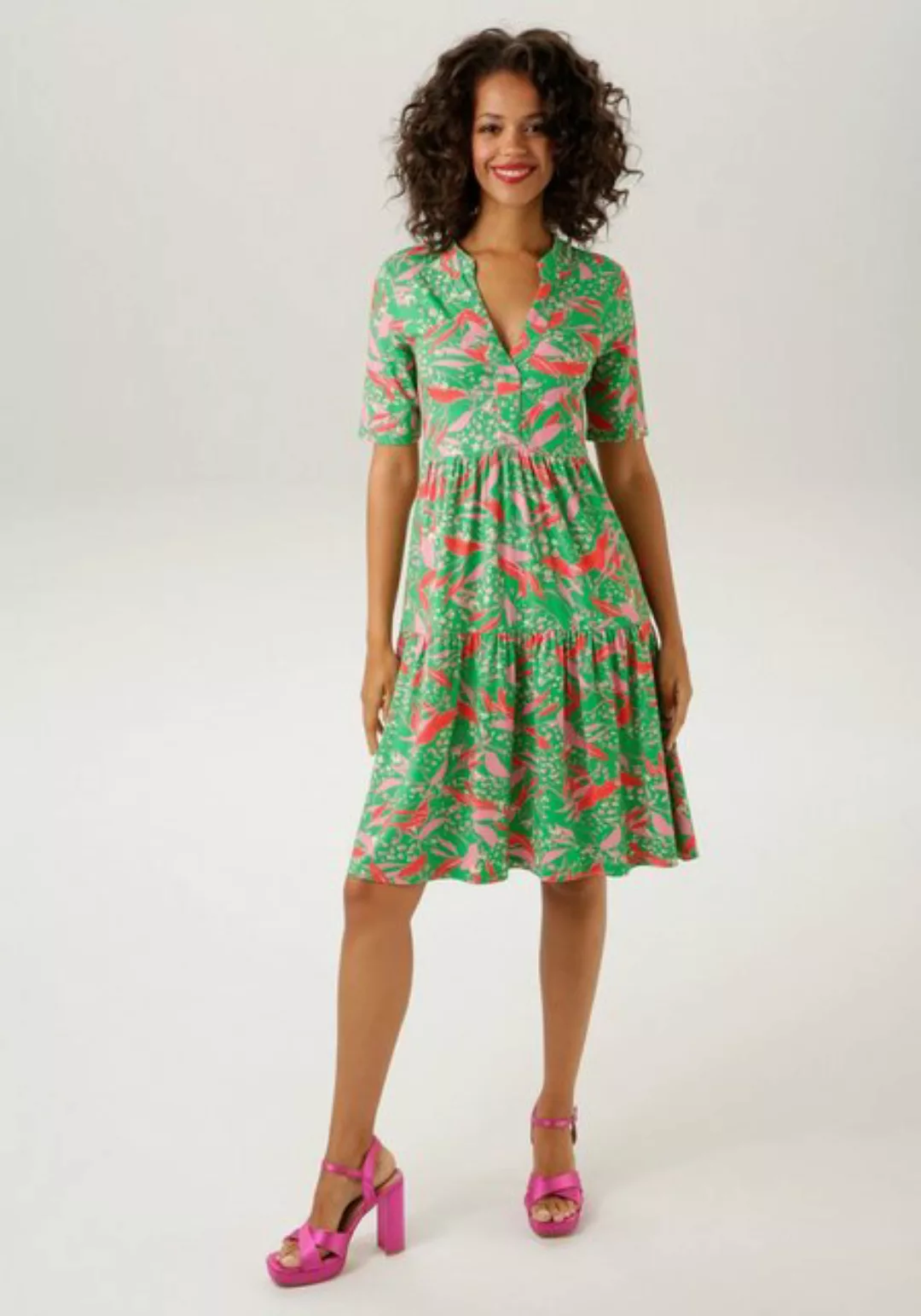 Aniston CASUAL Sommerkleid mit trendfarbenem, graphischem Blumendruck günstig online kaufen