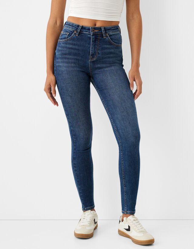 Bershka Skinny-Jeans Mit Sehr Hohem Bund Damen 40 Blau günstig online kaufen