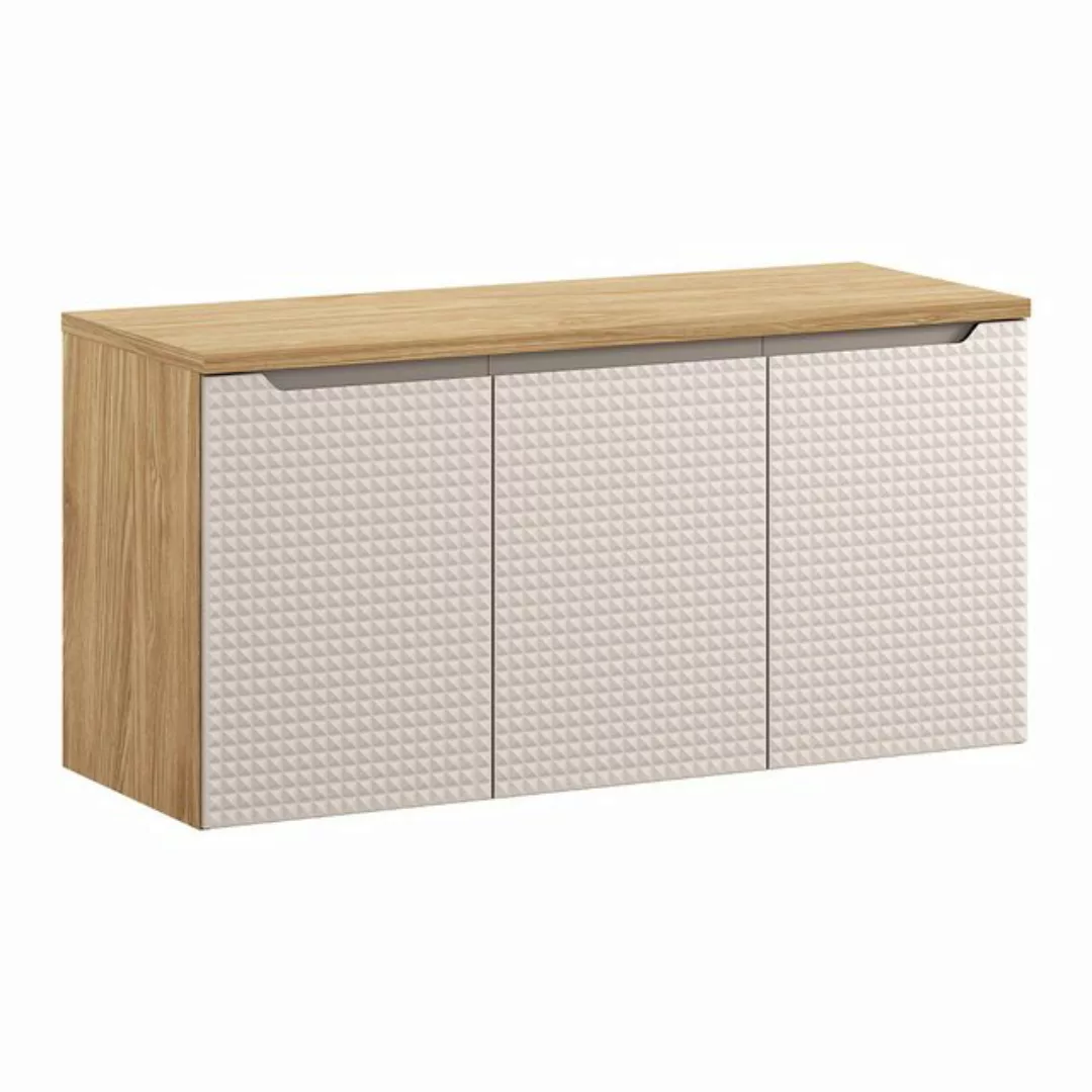 Lomadox Waschbeckenschrank LONDON-56-BEIGE Eiche mit beige, 120cm breit, 3D günstig online kaufen