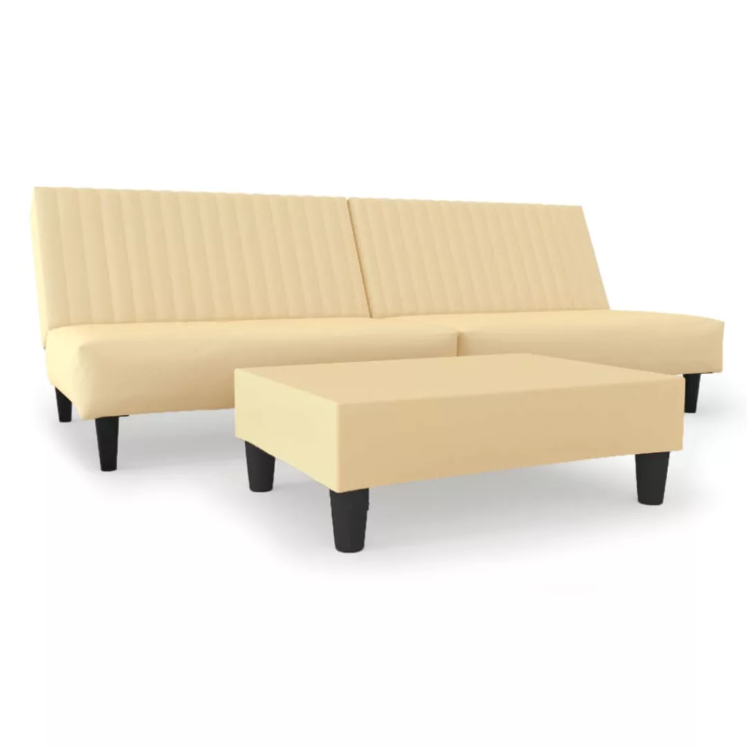 Schlafsofa 2-sitzer Mit Fußhocker Creme Samt günstig online kaufen