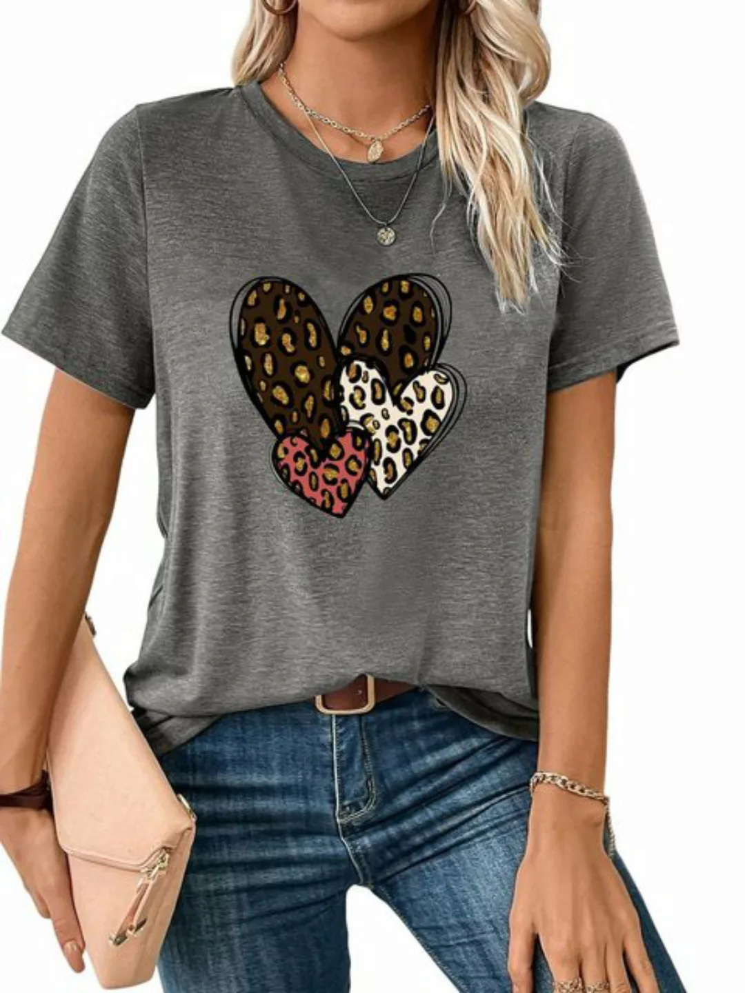 PYL Kurzarmshirt Damen Sommer Kurzarmbluse Locker Liebe Print-Shirt günstig online kaufen