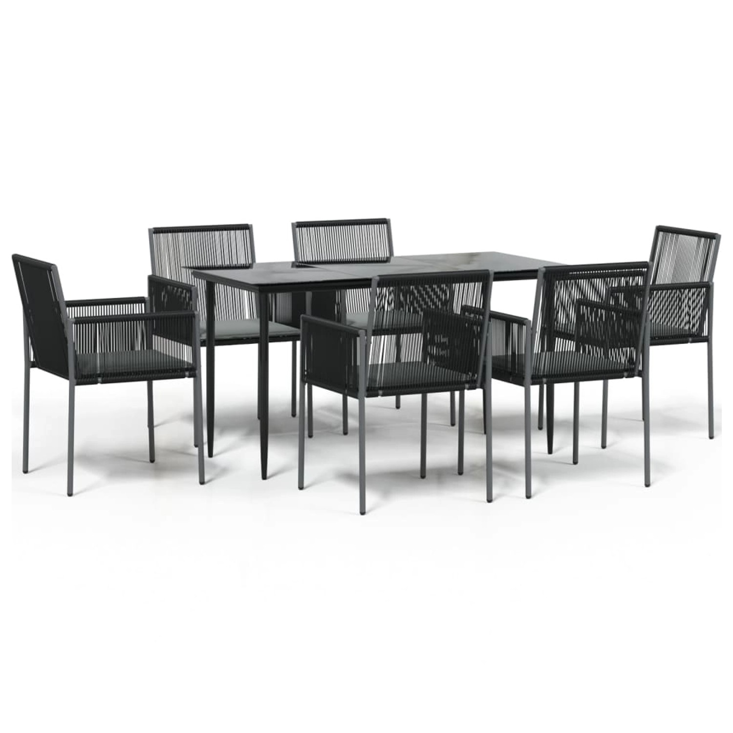 vidaXL 7-Tlg Garten-Essgruppe mit Kissen Schwarz Poly Rattan & Stahl 318706 günstig online kaufen