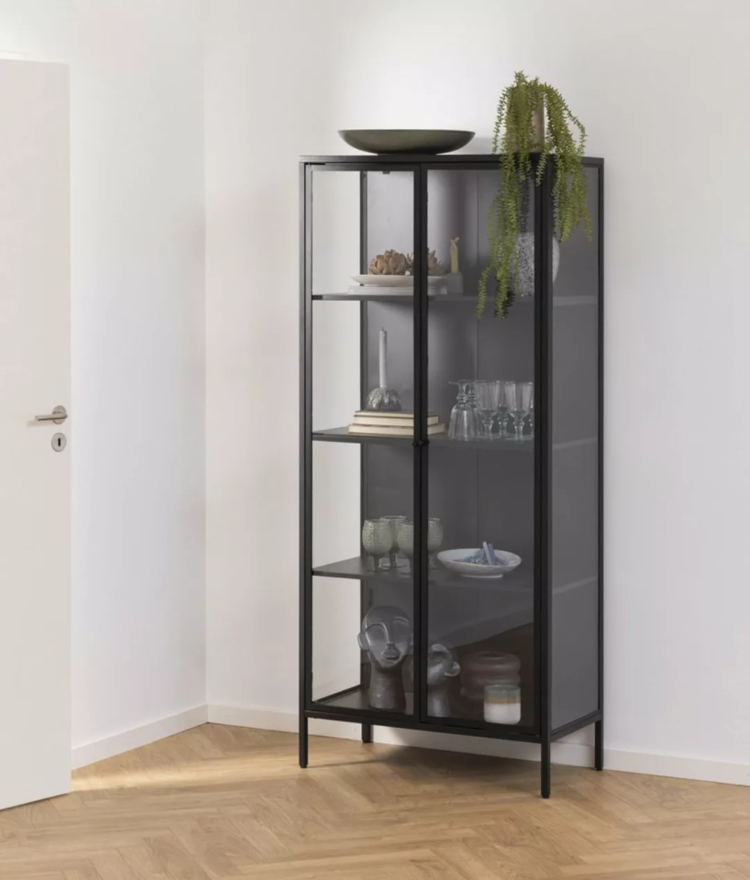 ACTONA GROUP Glasvitrine in schwarz, Stahl - 80x180x40cm (BxHxT) günstig online kaufen