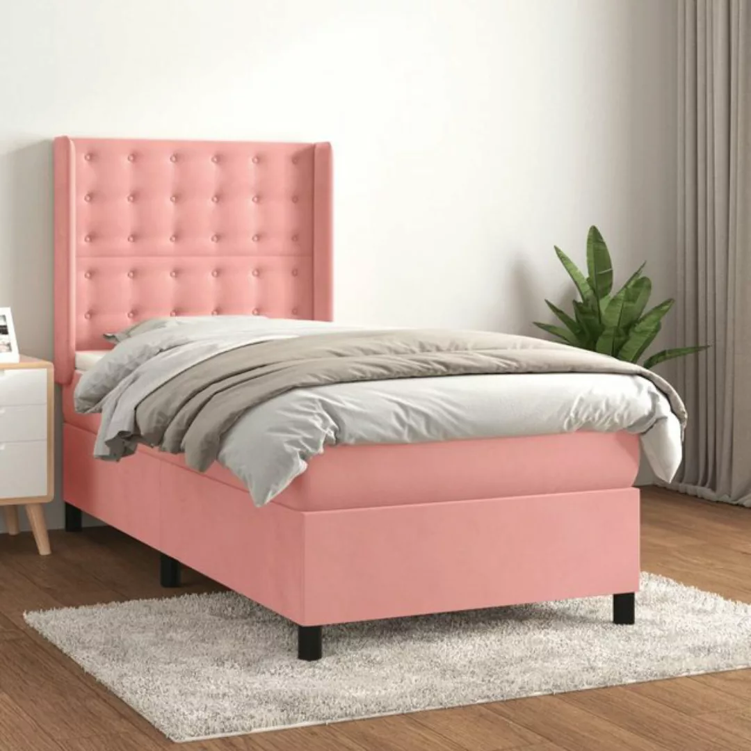 vidaXL Bettgestell Boxspringbett mit Matratze Rosa 90x200 cm Samt Bett Bett günstig online kaufen