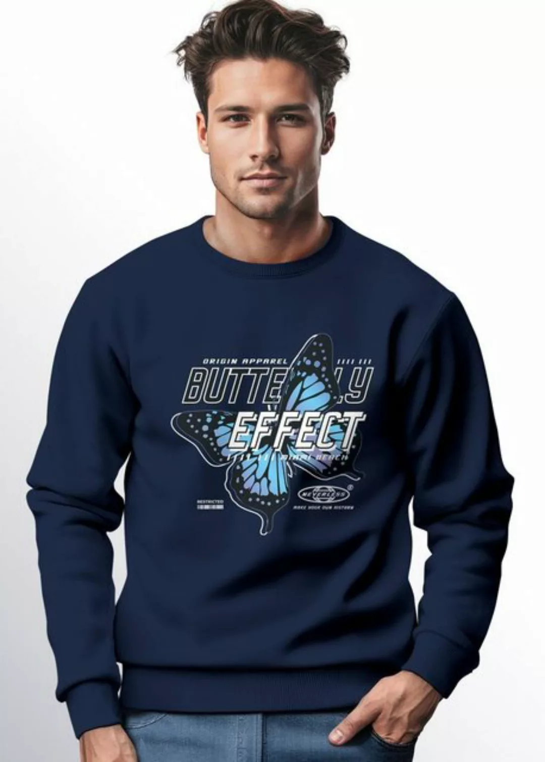 Neverless Sweatshirt Sweatshirt Herren Bedruckt Schmetterling Butterfly Eff günstig online kaufen