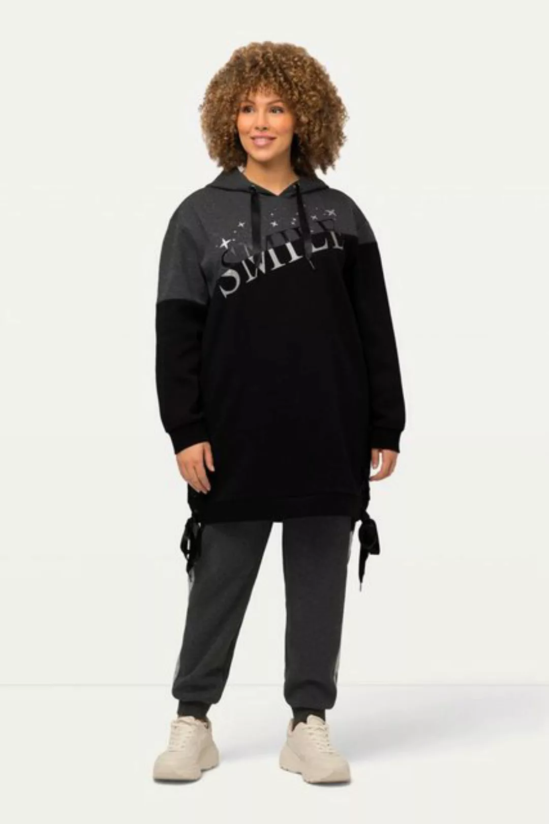 Ulla Popken Sweatshirt Longsweater Colorblocking Kapuze Schnürung Langarm günstig online kaufen