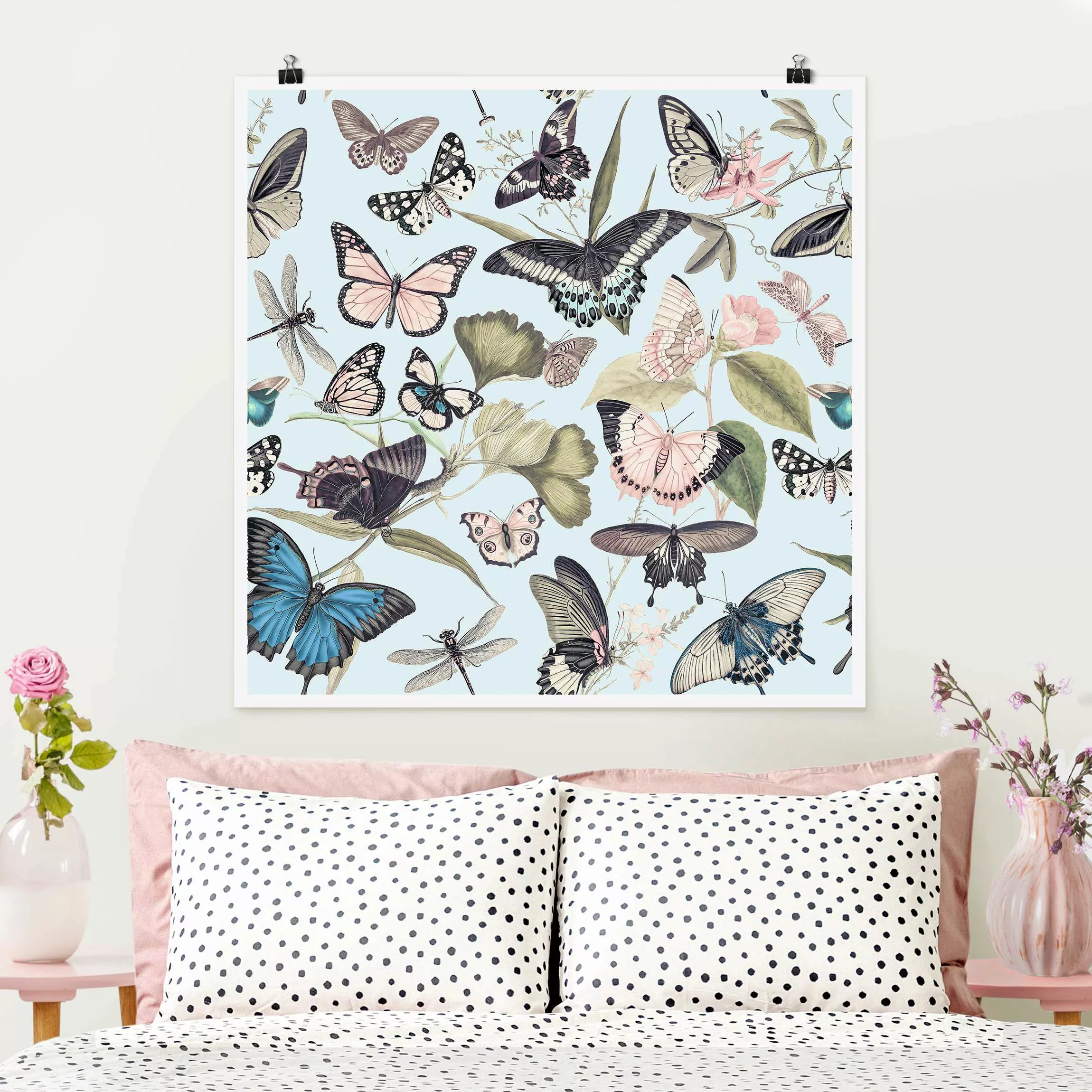 Poster Vintage Collage - Schmetterlinge und Libellen günstig online kaufen